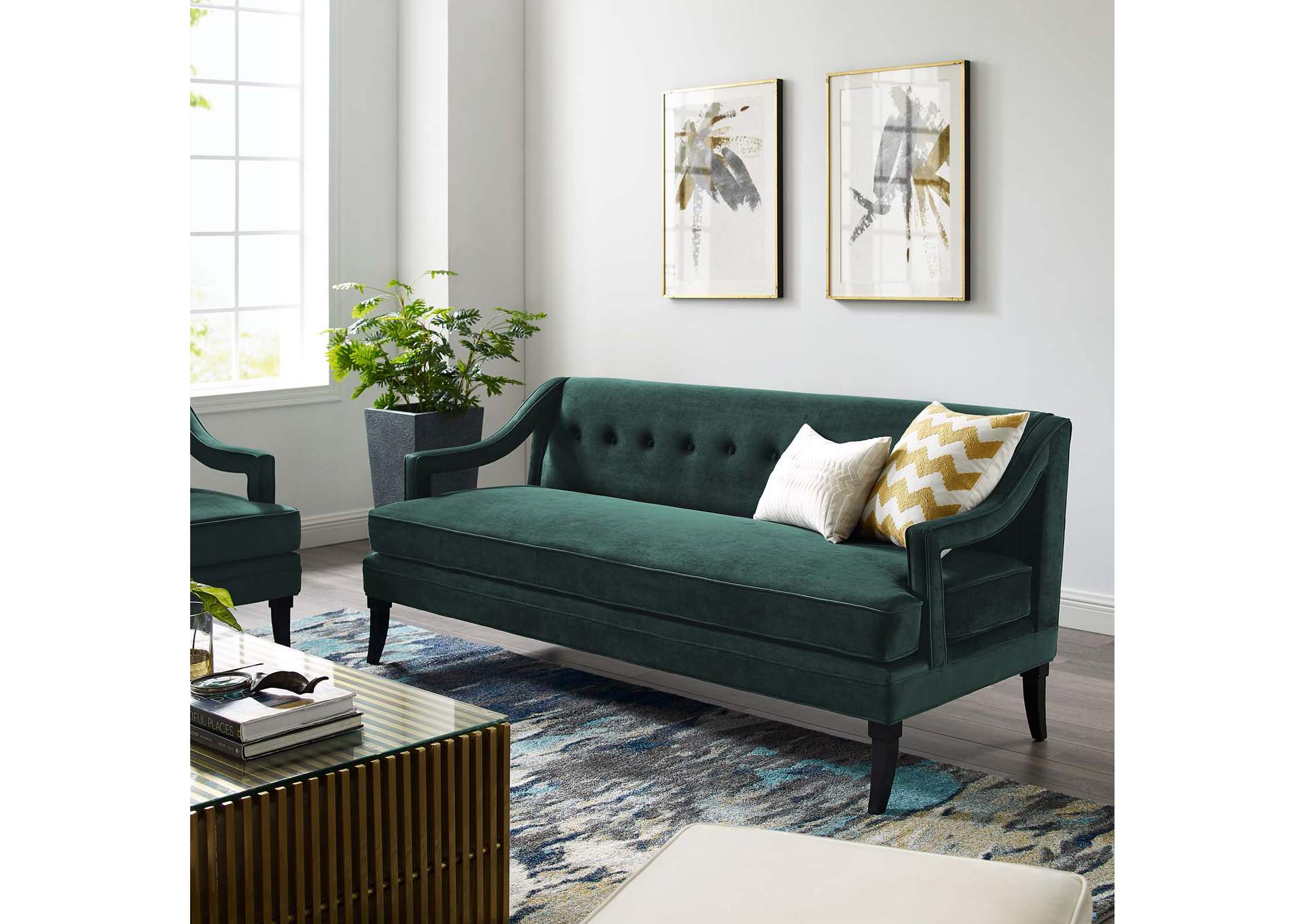 Green Concur Button Tufted Performance Velvet Sofa,Modway