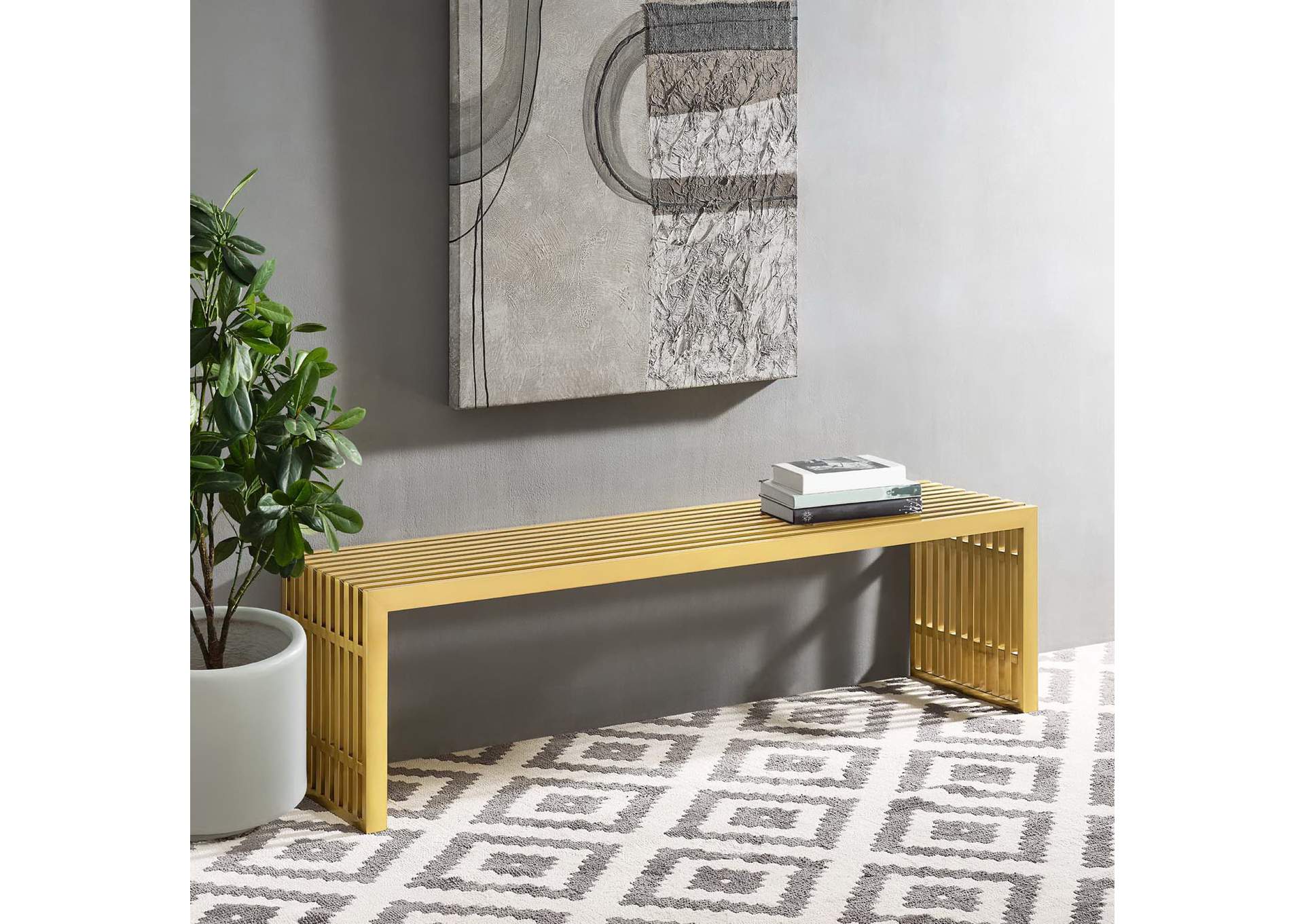 Gold Gridiron Large Stainless Steel Bench,Modway