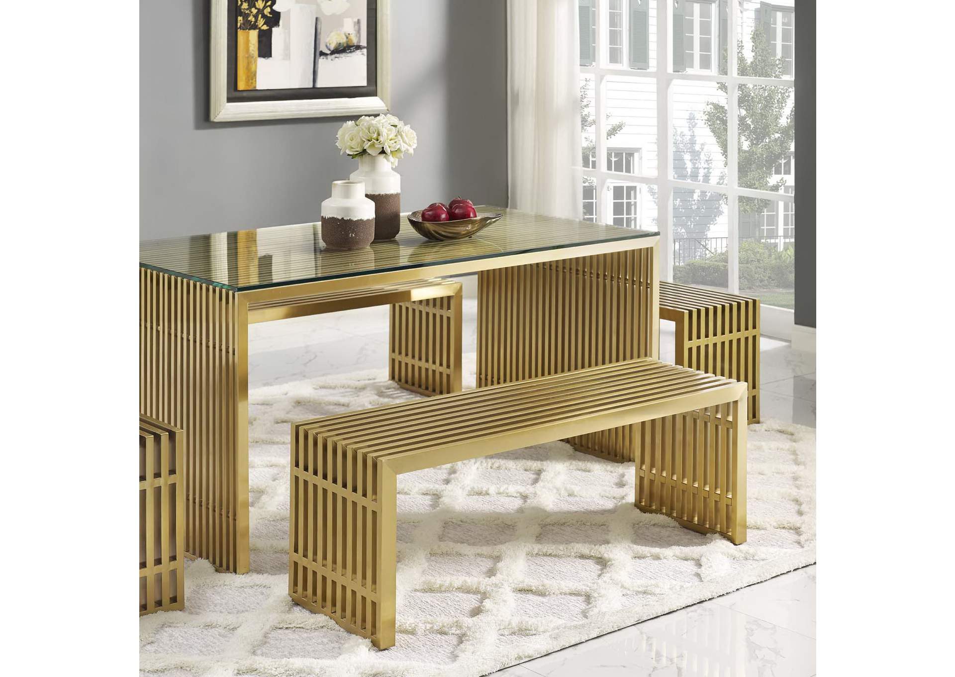Gold Gridiron Large Stainless Steel Bench,Modway