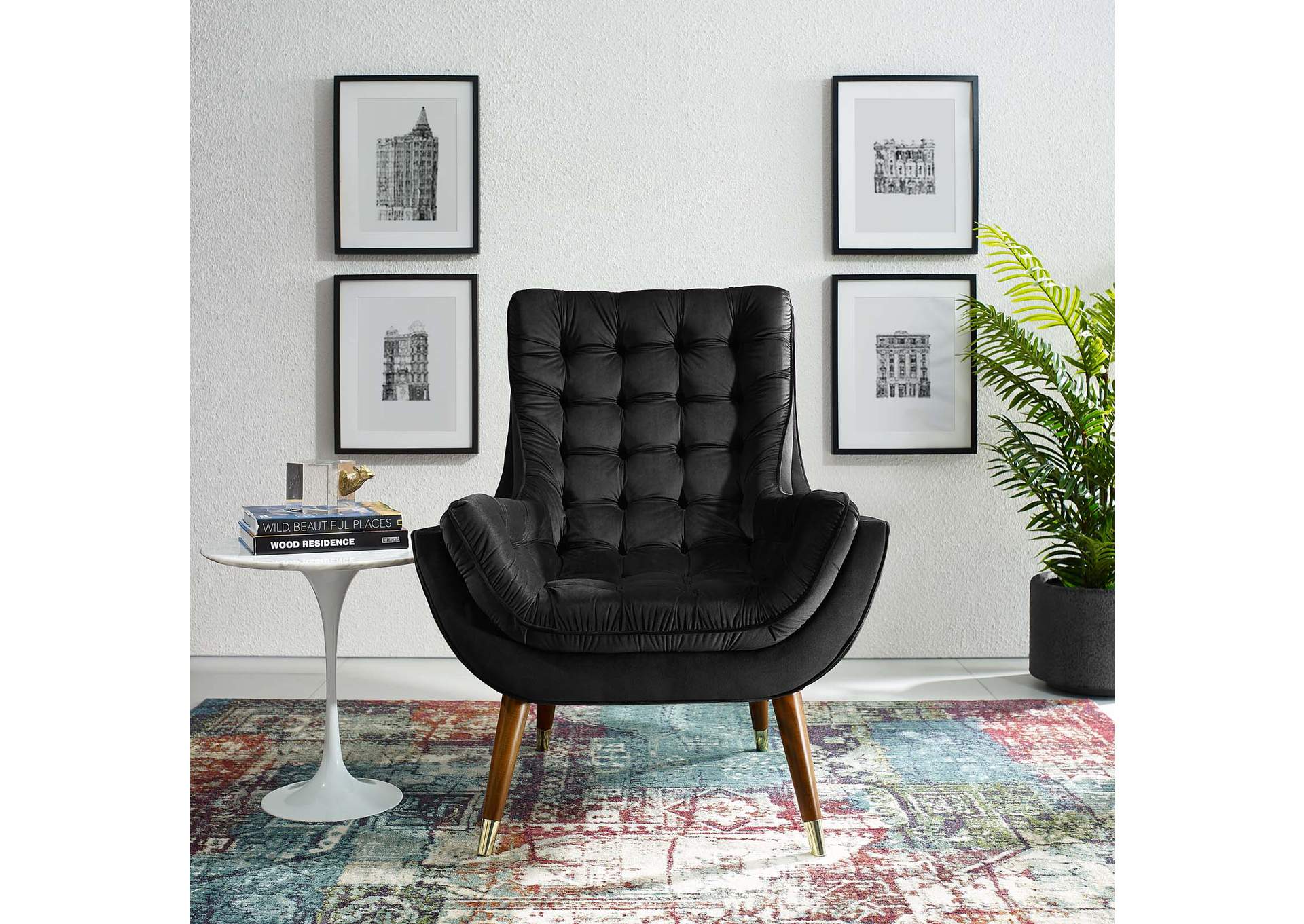 Black Suggest Button Tufted Performance Velvet Lounge Chair,Modway