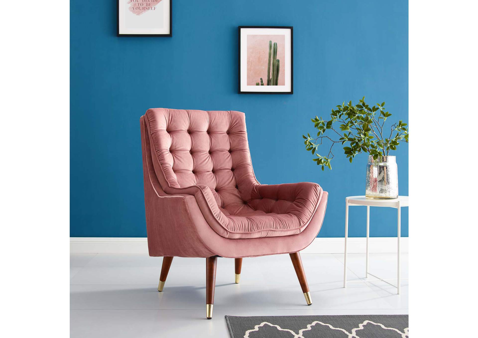 Dusty Rose Suggest Button Tufted Performance Velvet Lounge Chair,Modway