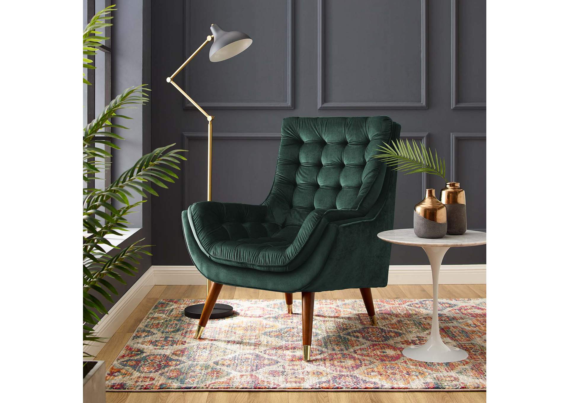 Green Suggest Button Tufted Performance Velvet Lounge Chair,Modway