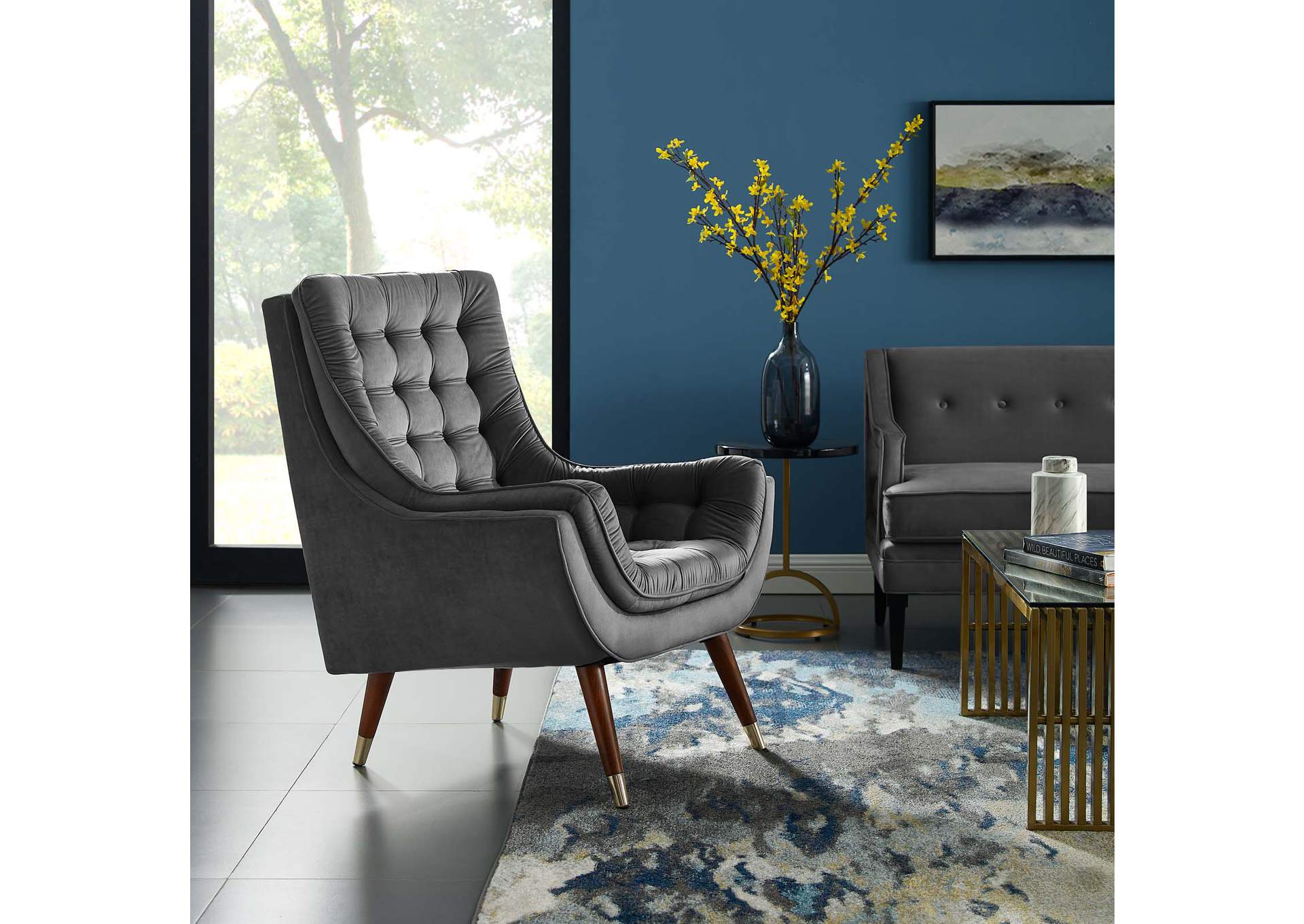 Gray Suggest Button Tufted Performance Velvet Lounge Chair,Modway