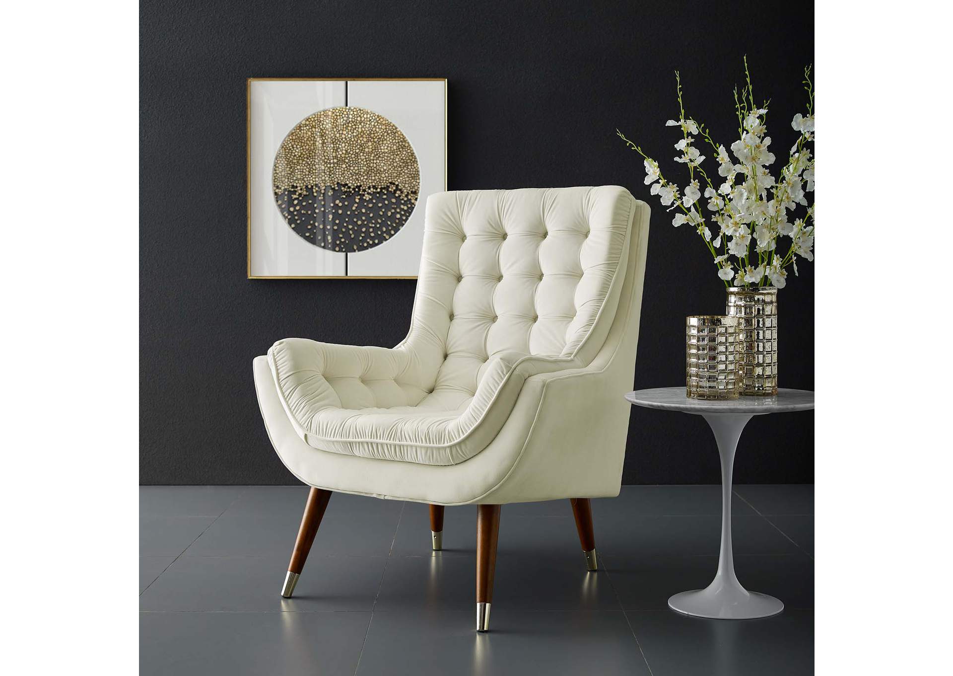 Ivory Suggest Button Tufted Performance Velvet Lounge Chair,Modway