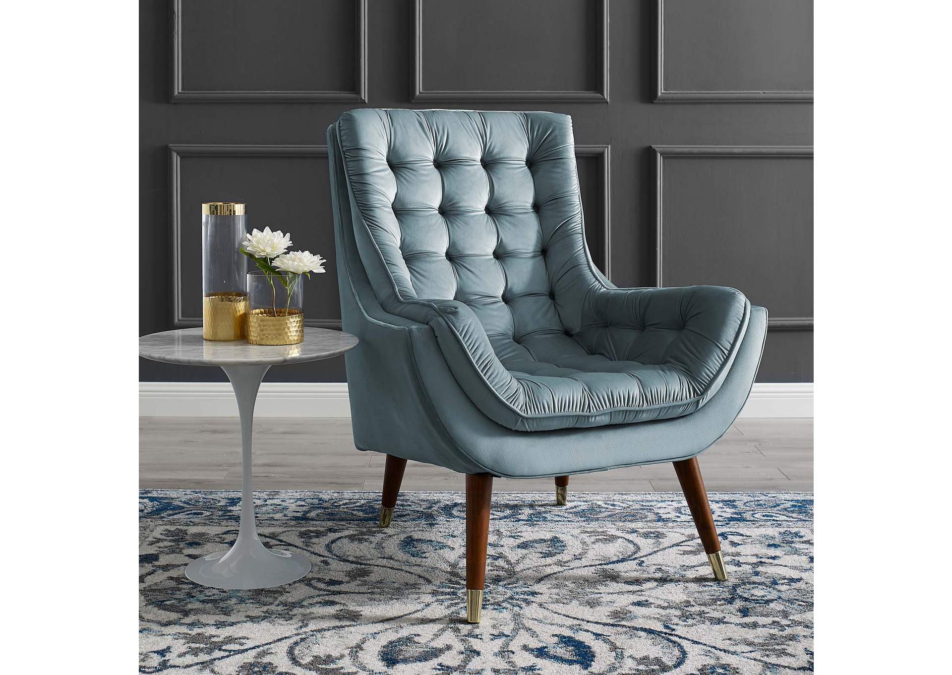 Light Blue Suggest Button Tufted Performance Velvet Lounge Chair,Modway