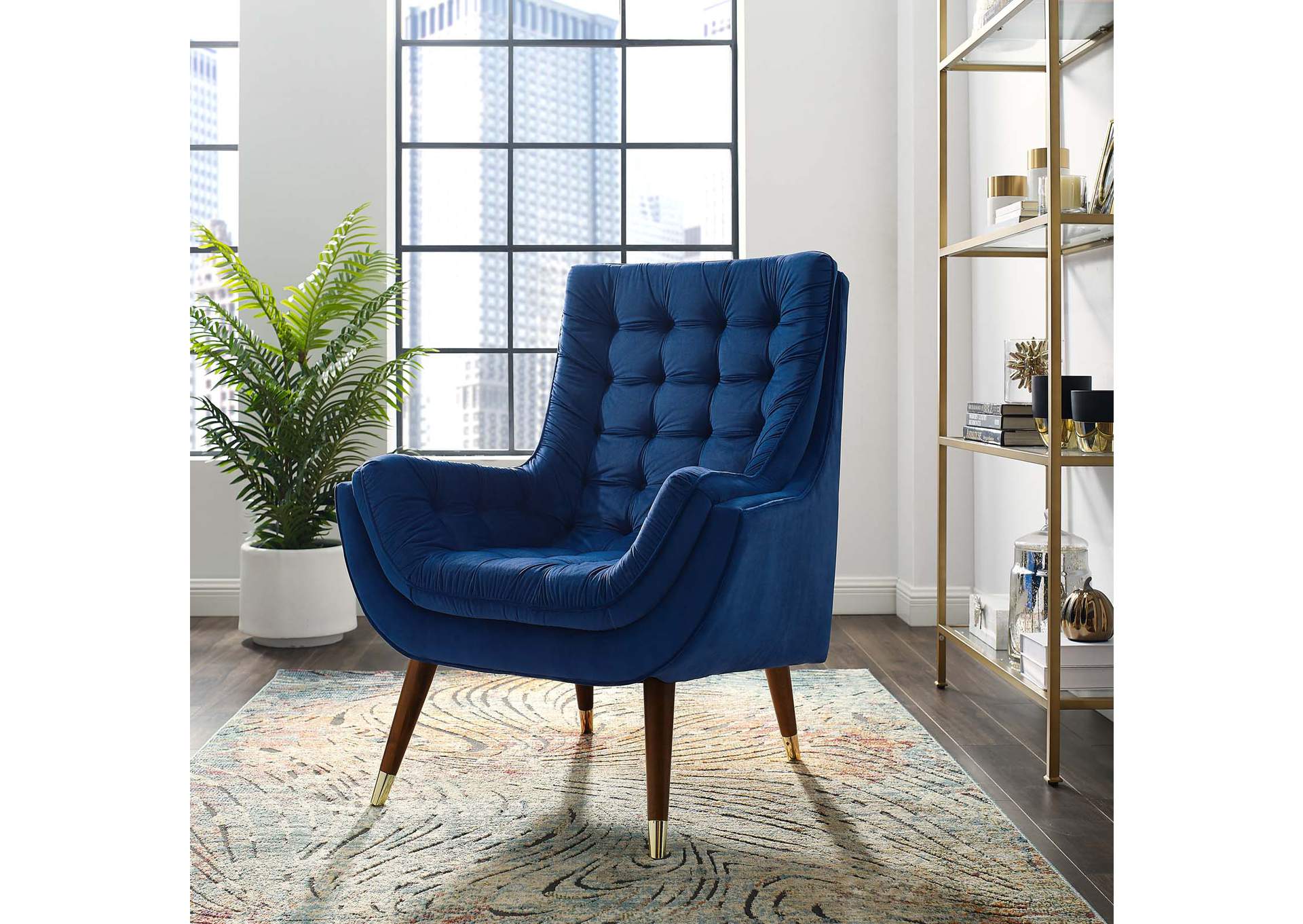 Navy Suggest Button Tufted Performance Velvet Lounge Chair,Modway