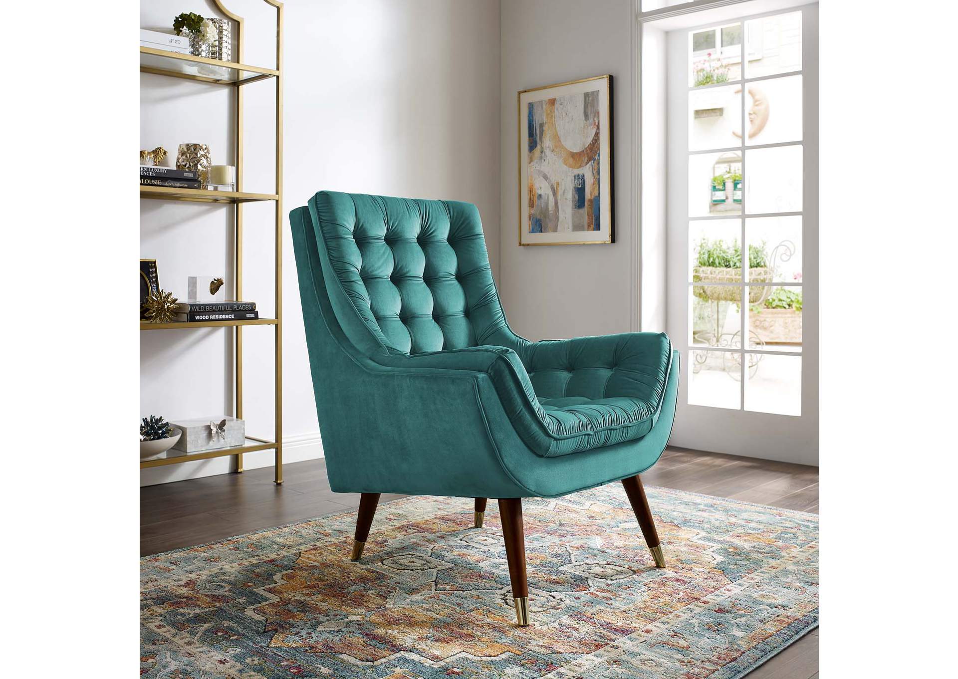 Teal Suggest Button Tufted Performance Velvet Lounge Chair,Modway