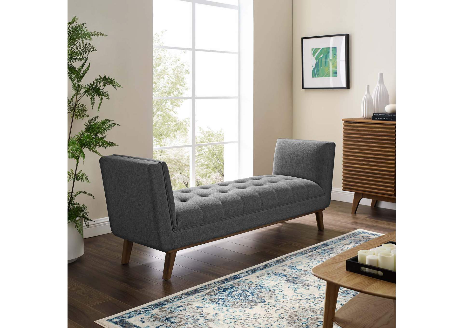 Gray Haven Tufted Button Upholstered Fabric Accent Bench,Modway