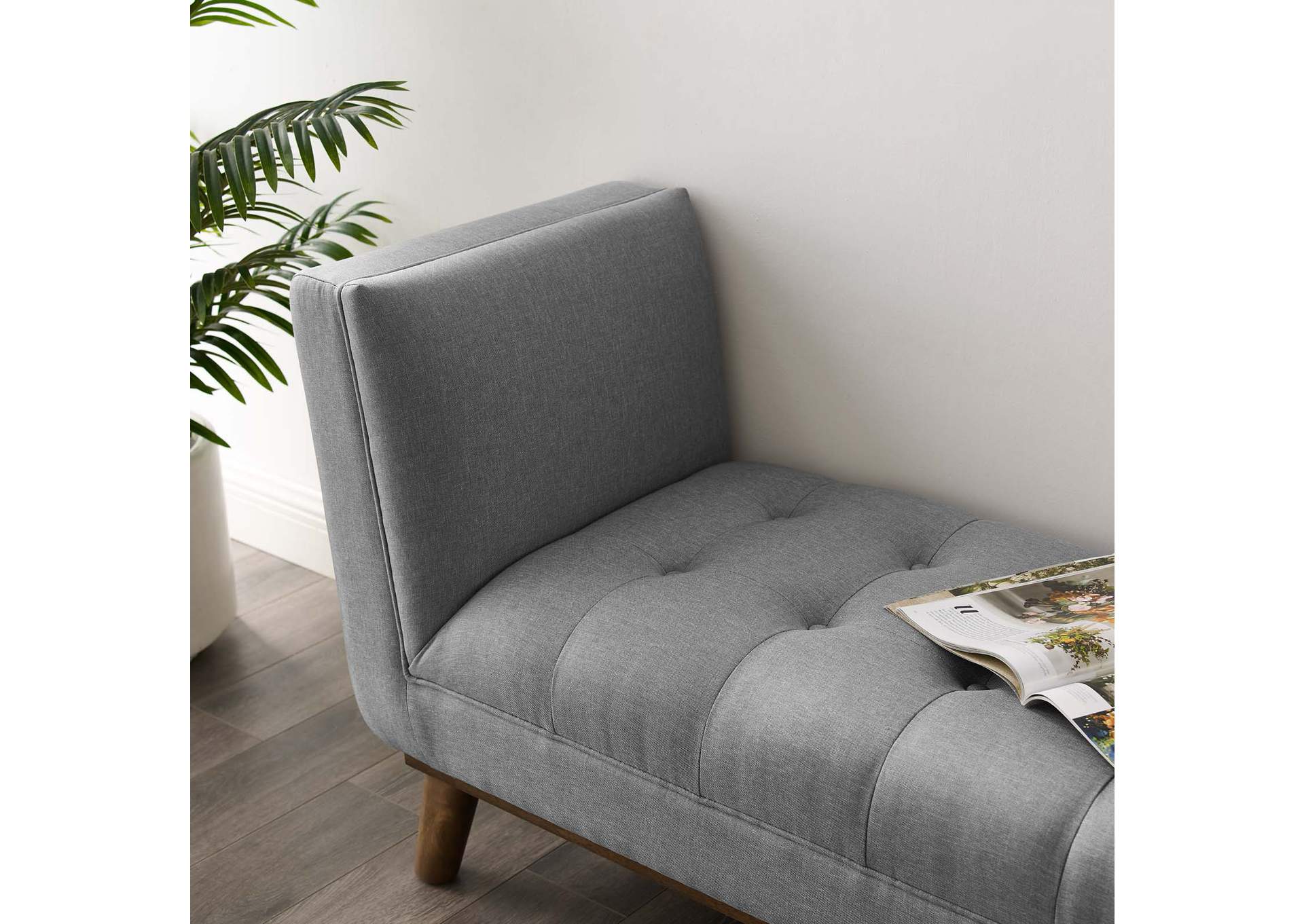 Light Gray Haven Tufted Button Upholstered Fabric Accent Bench,Modway