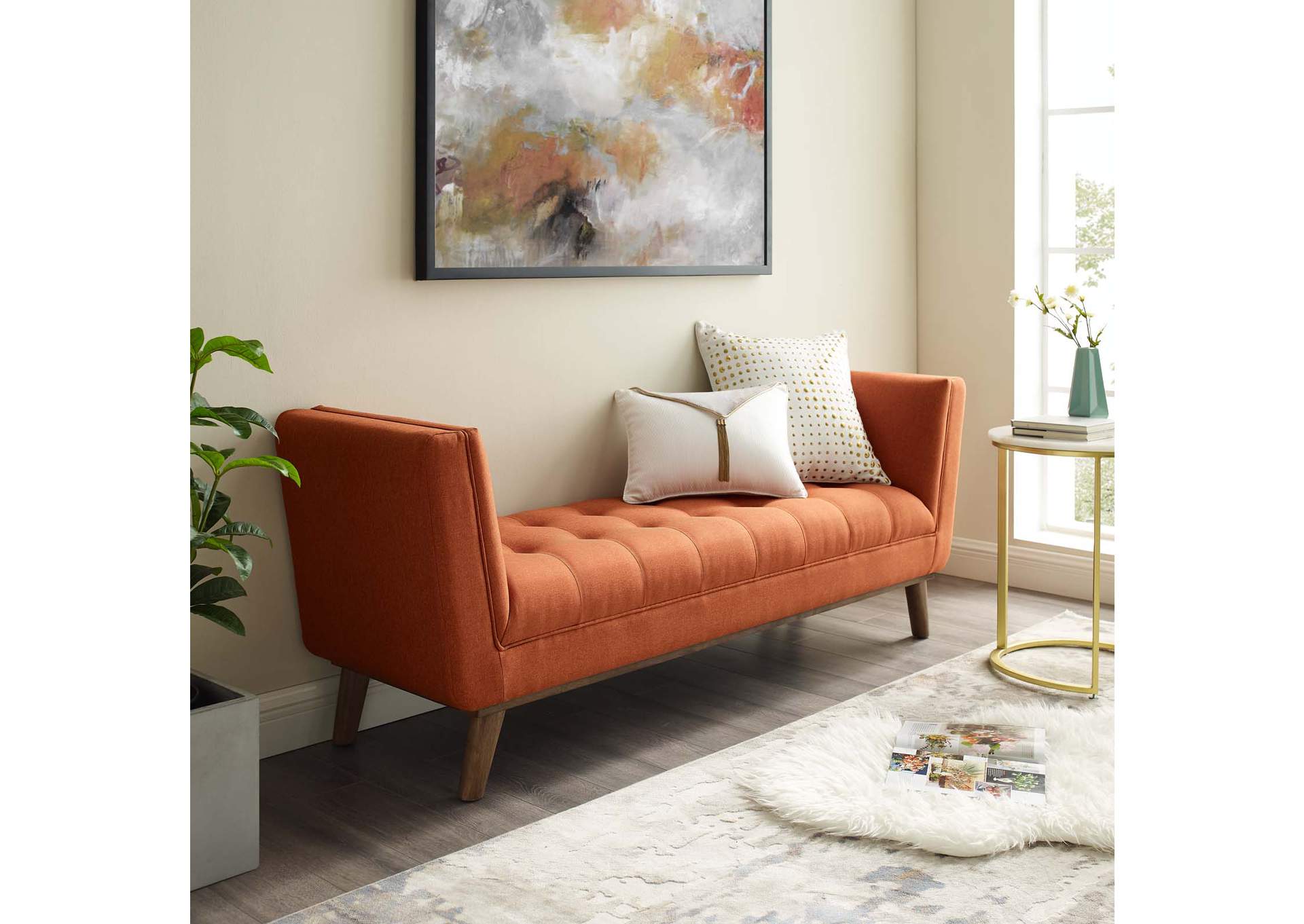 Orange Haven Tufted Button Upholstered Fabric Accent Bench,Modway