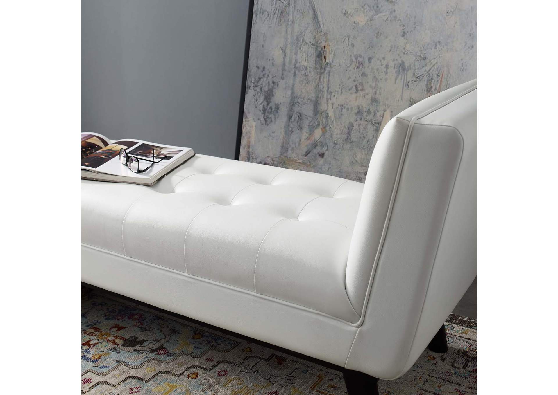 White Haven Tufted Button Faux Leather Accent Bench,Modway