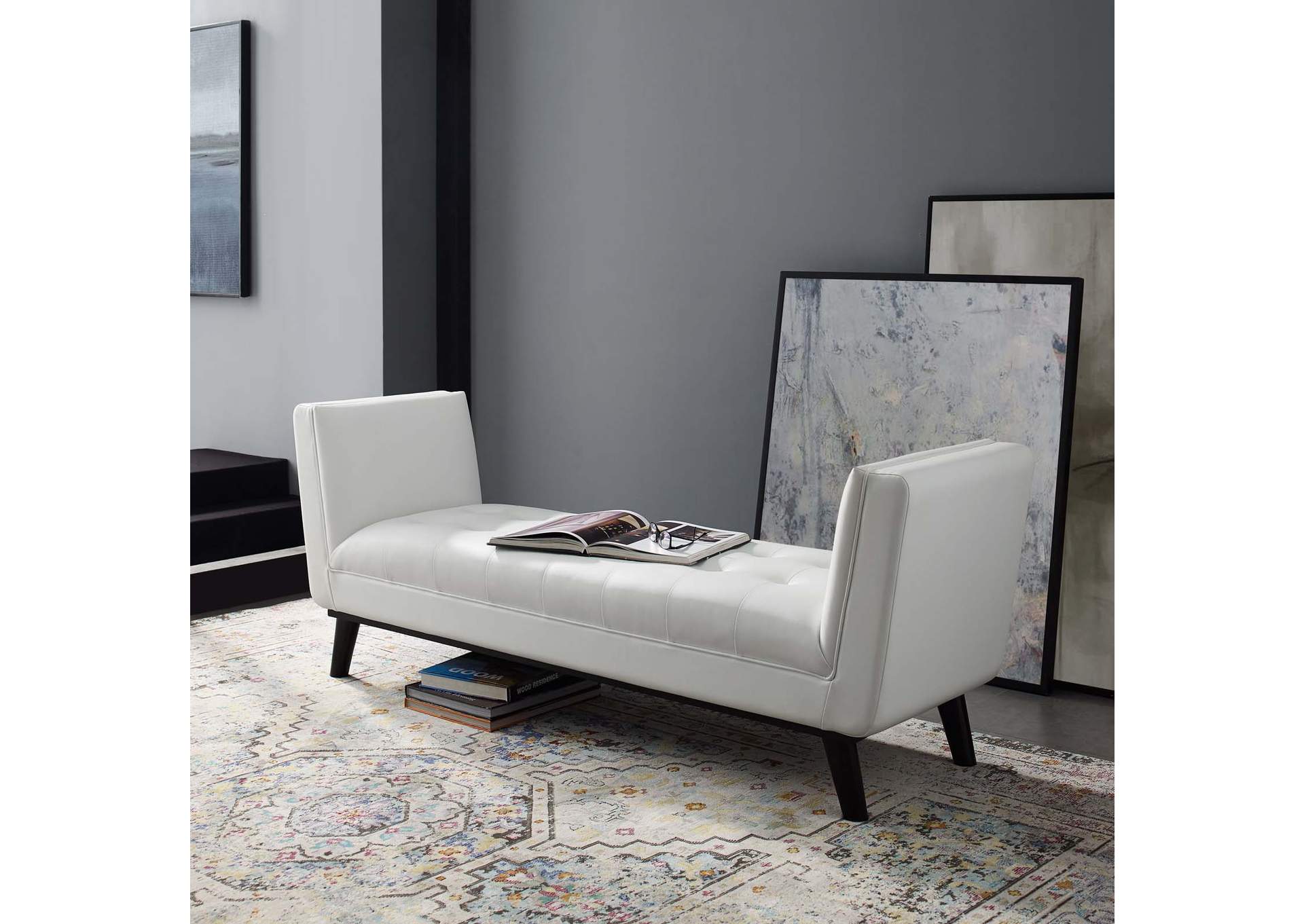 White Haven Tufted Button Faux Leather Accent Bench,Modway