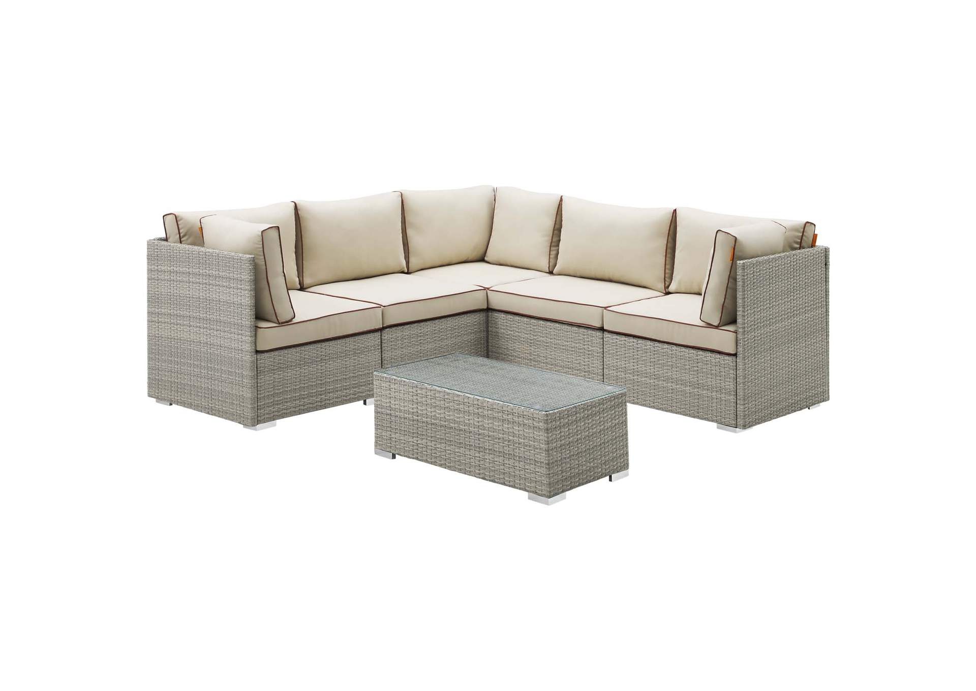 Light Gray Beige Repose 6 Piece Outdoor Patio Sectional Set,Modway