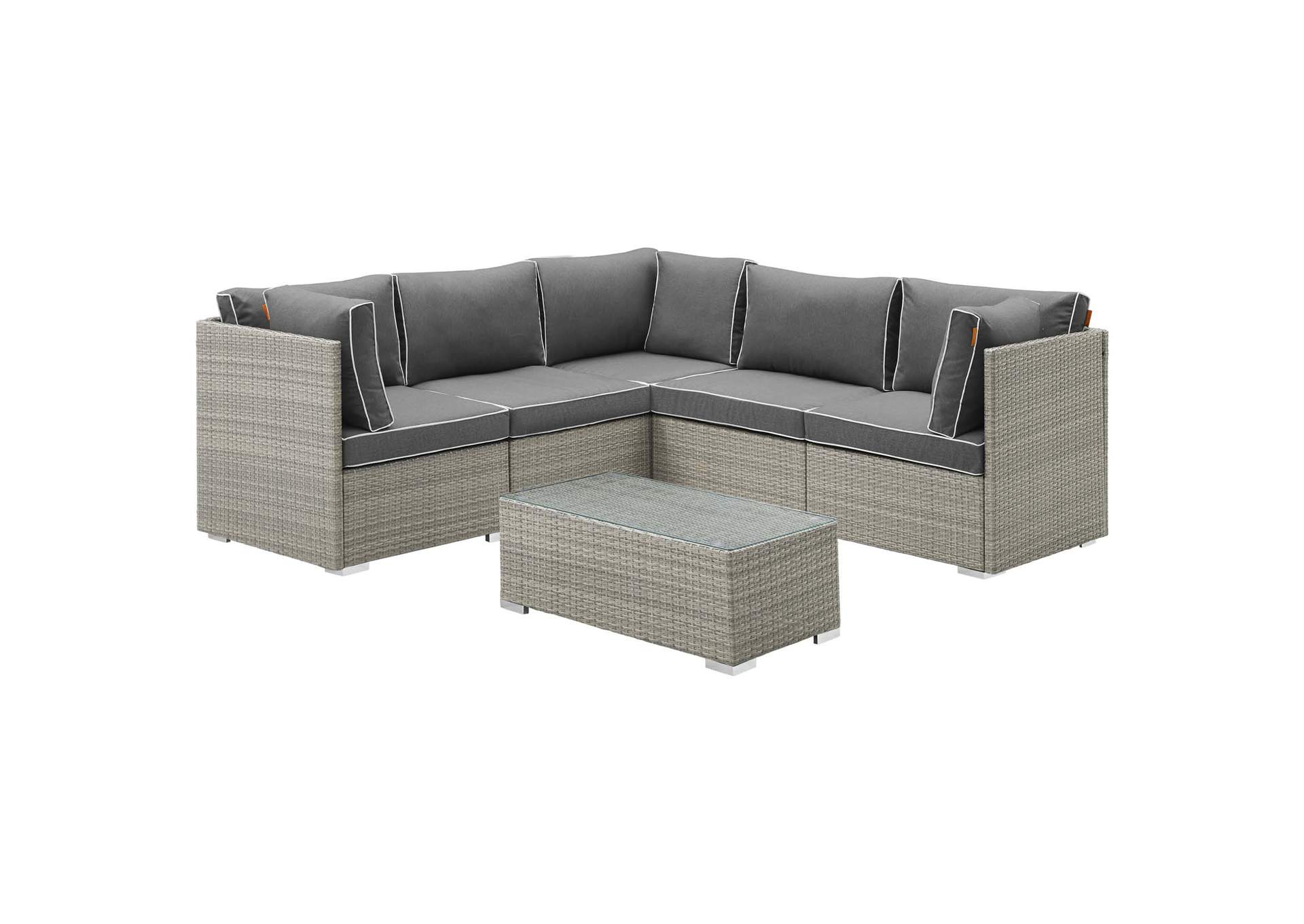 Light Gray Charcoal Repose 6 Piece Outdoor Patio Sectional Set,Modway