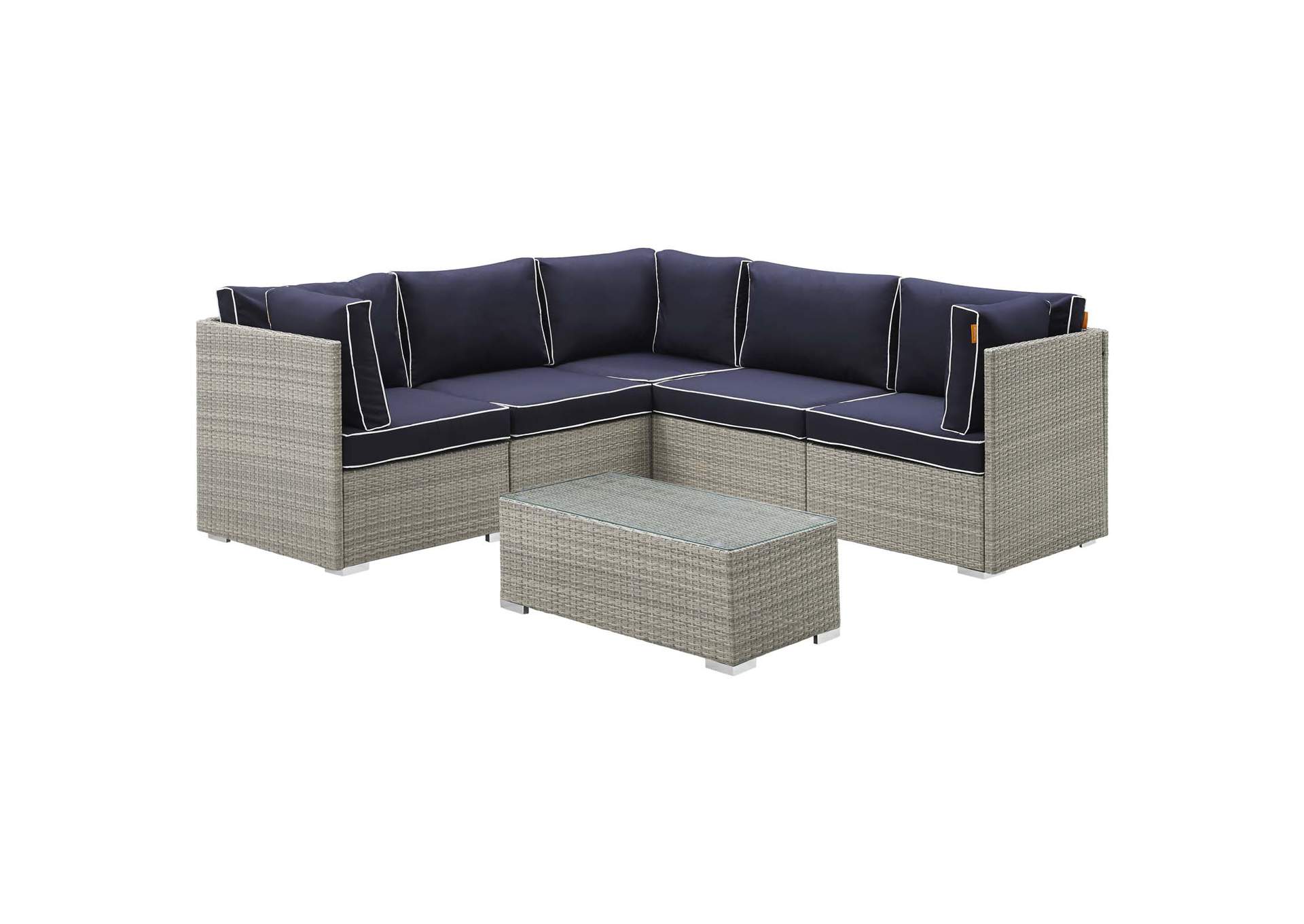 Light Gray Navy Repose 6 Piece Outdoor Patio Sectional Set,Modway