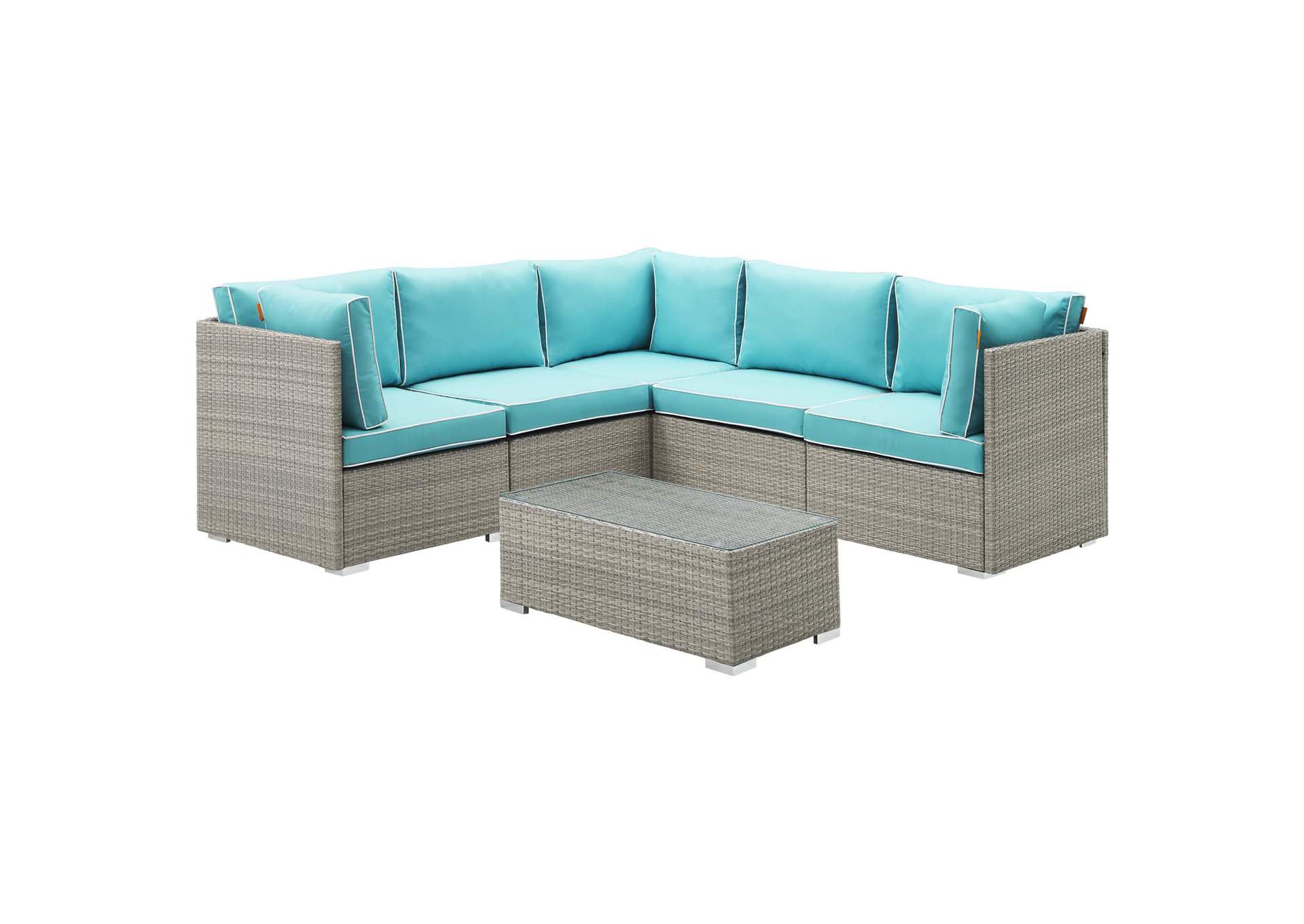 Light Gray Turquoise Repose 6 Piece Outdoor Patio Sectional Set,Modway