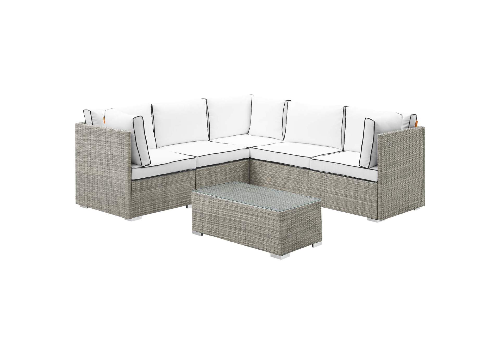 Light Gray White Repose 6 Piece Outdoor Patio Sectional Set,Modway