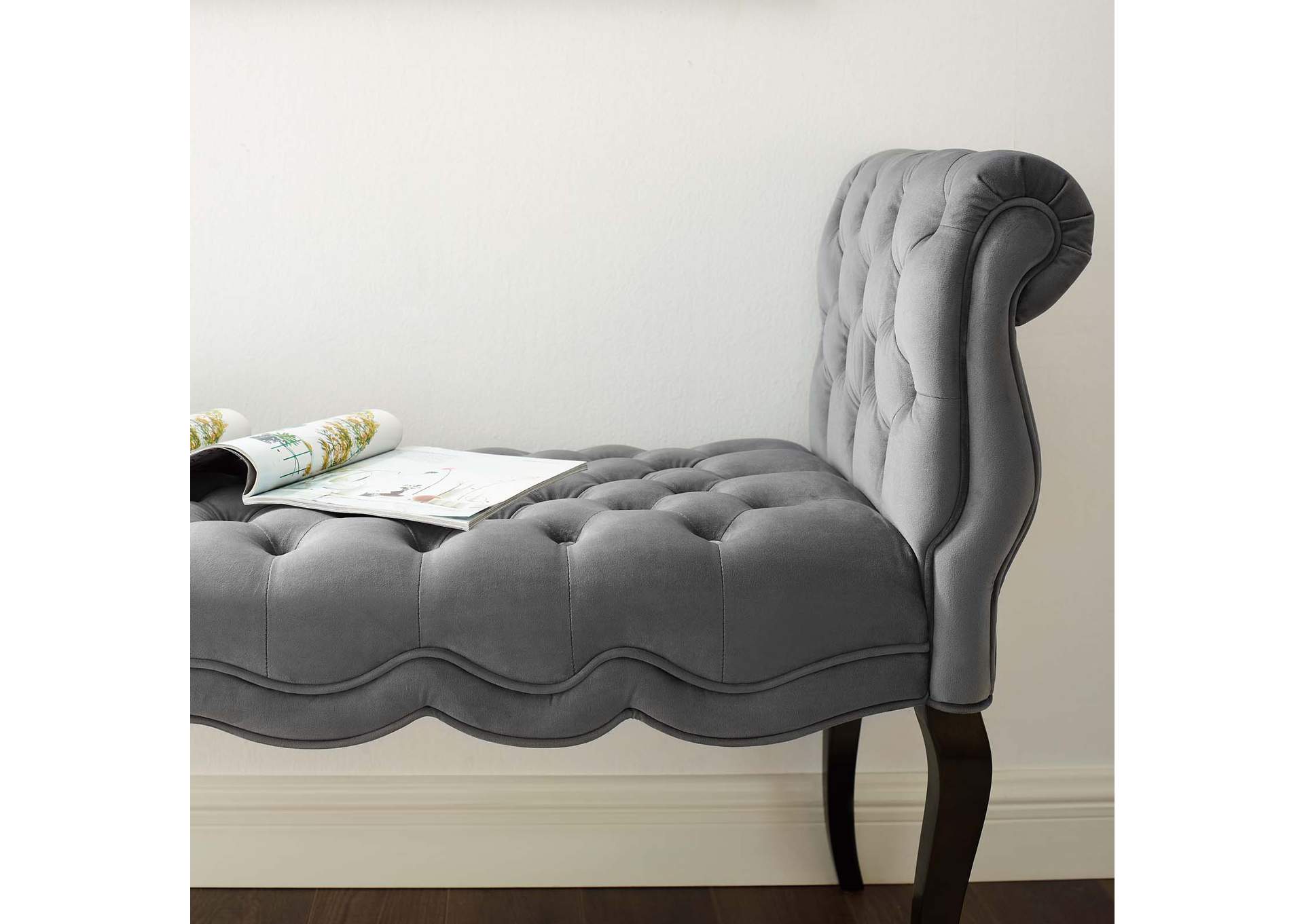 Gray Adelia Chesterfield Style Button Tufted Performance Velvet Bench,Modway