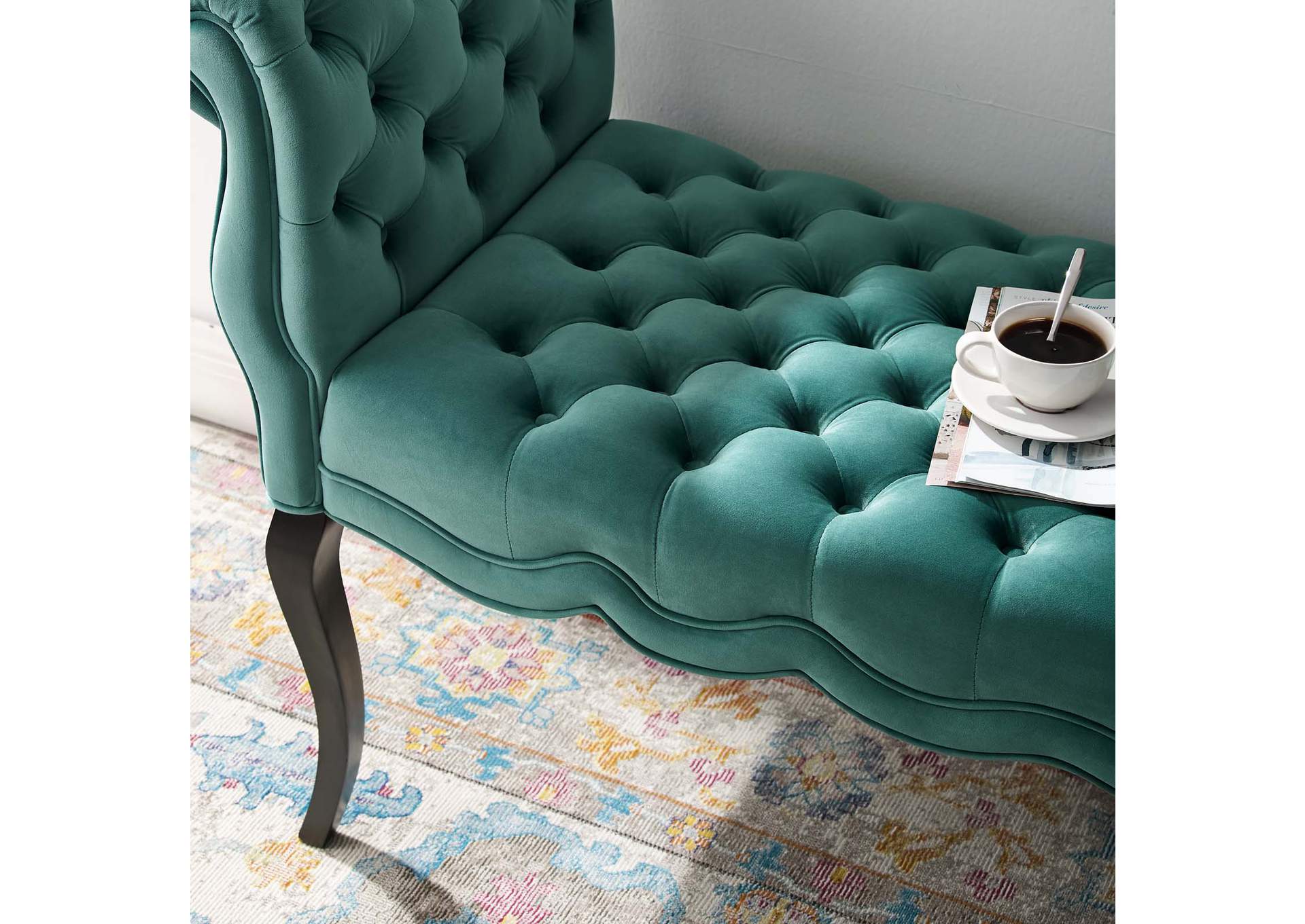Teal Adelia Chesterfield Style Button Tufted Performance Velvet Bench,Modway