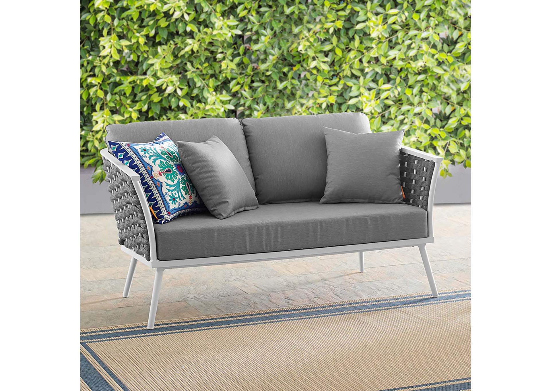 White Gray Stance Outdoor Patio Aluminum Loveseat,Modway