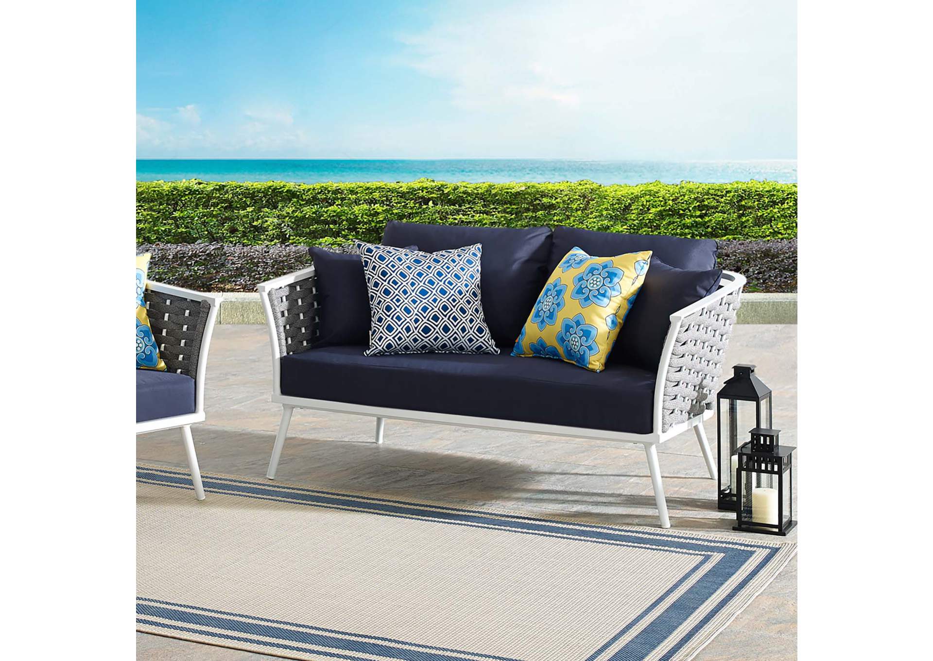 White Navy Stance Outdoor Patio Aluminum Loveseat,Modway