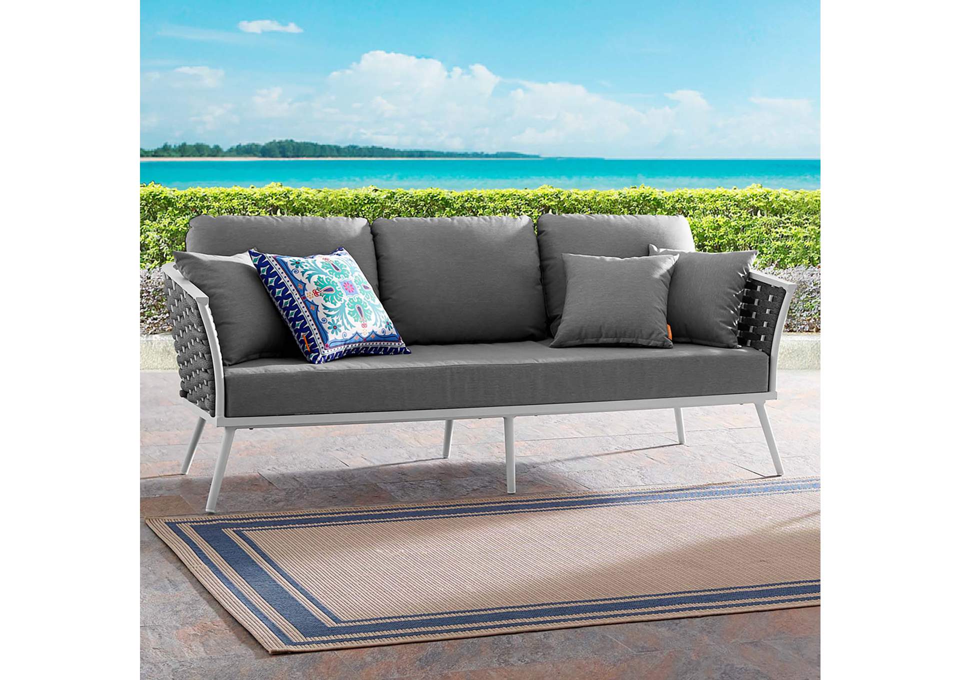 White Gray Stance Outdoor Patio Aluminum Sofa,Modway