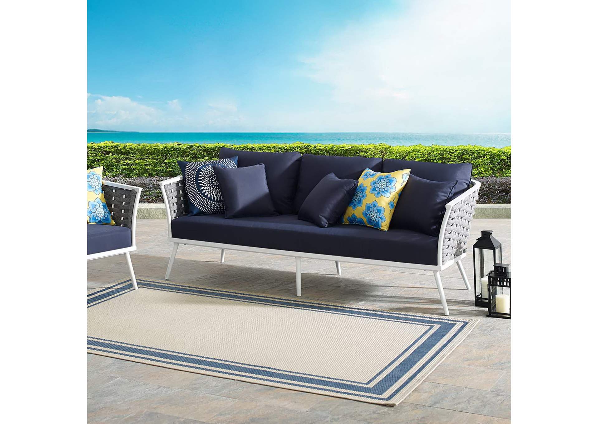 White navy Stance Outdoor Patio Aluminum Sofa,Modway
