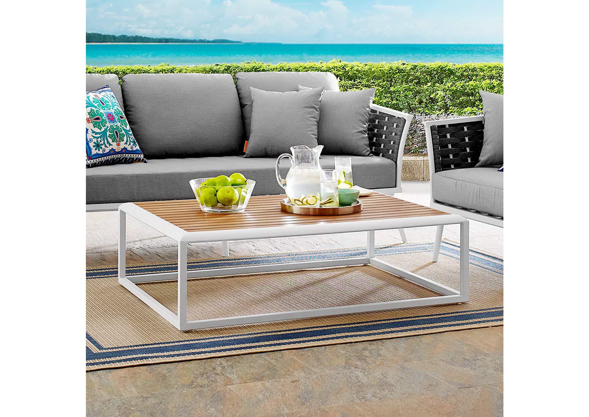 White Natural Stance Outdoor Patio Aluminum Coffee Table,Modway