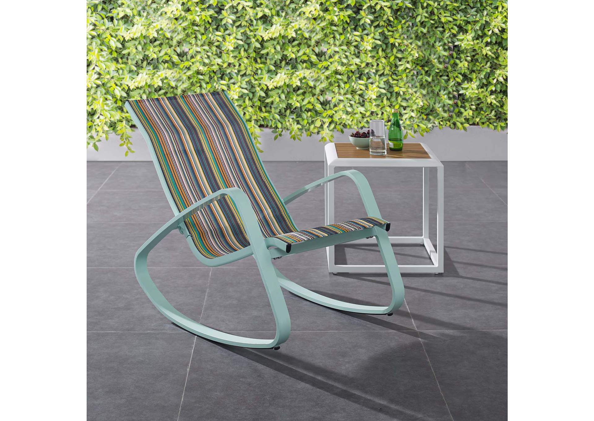 Green Stripe Traveler Rocking Outdoor Patio Mesh Sling Lounge Chair,Modway