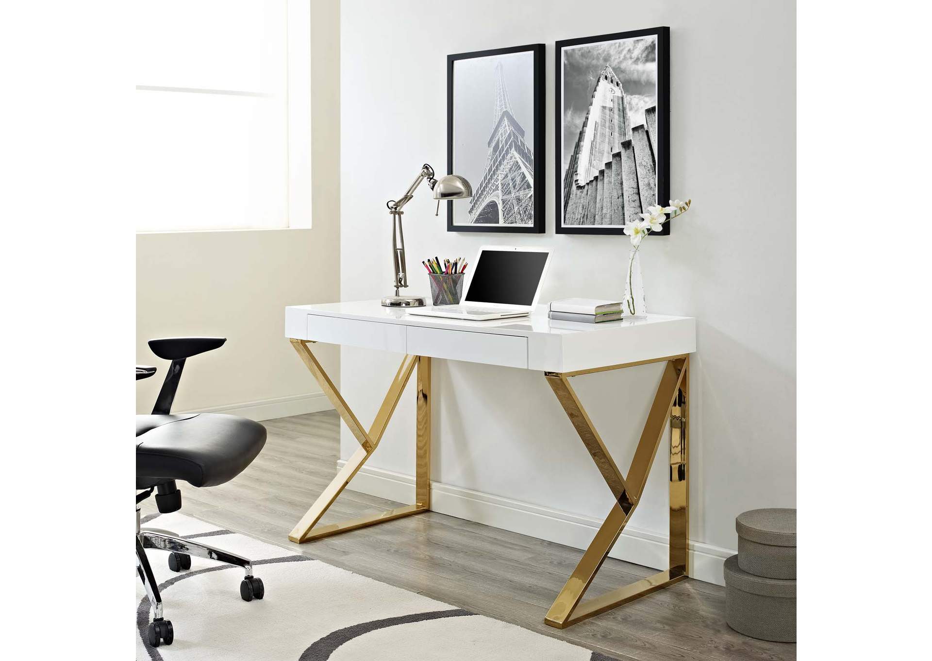 White Gold Adjacent Desk,Modway