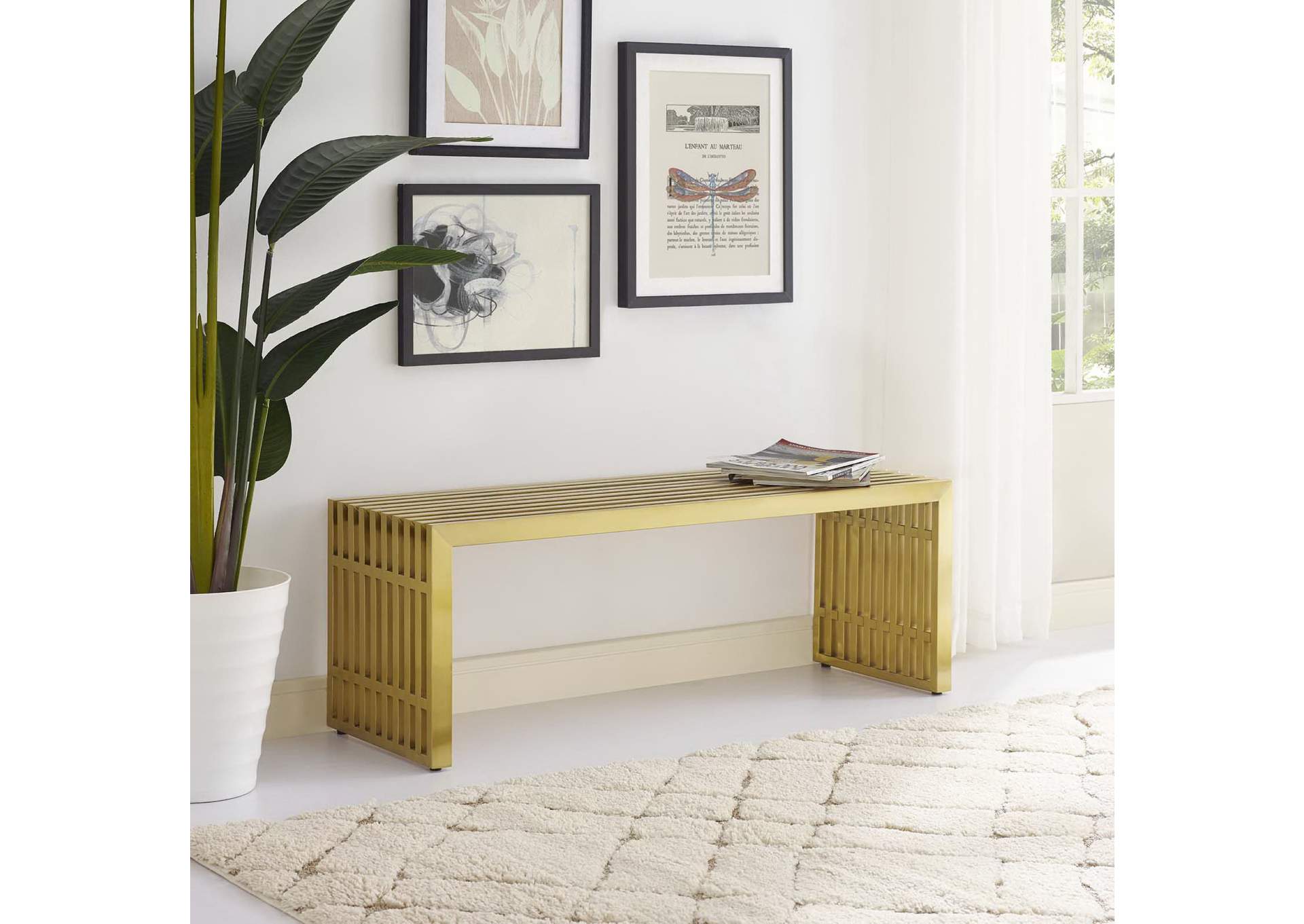Gold Gridiron Medium Stainless Steel Bench,Modway