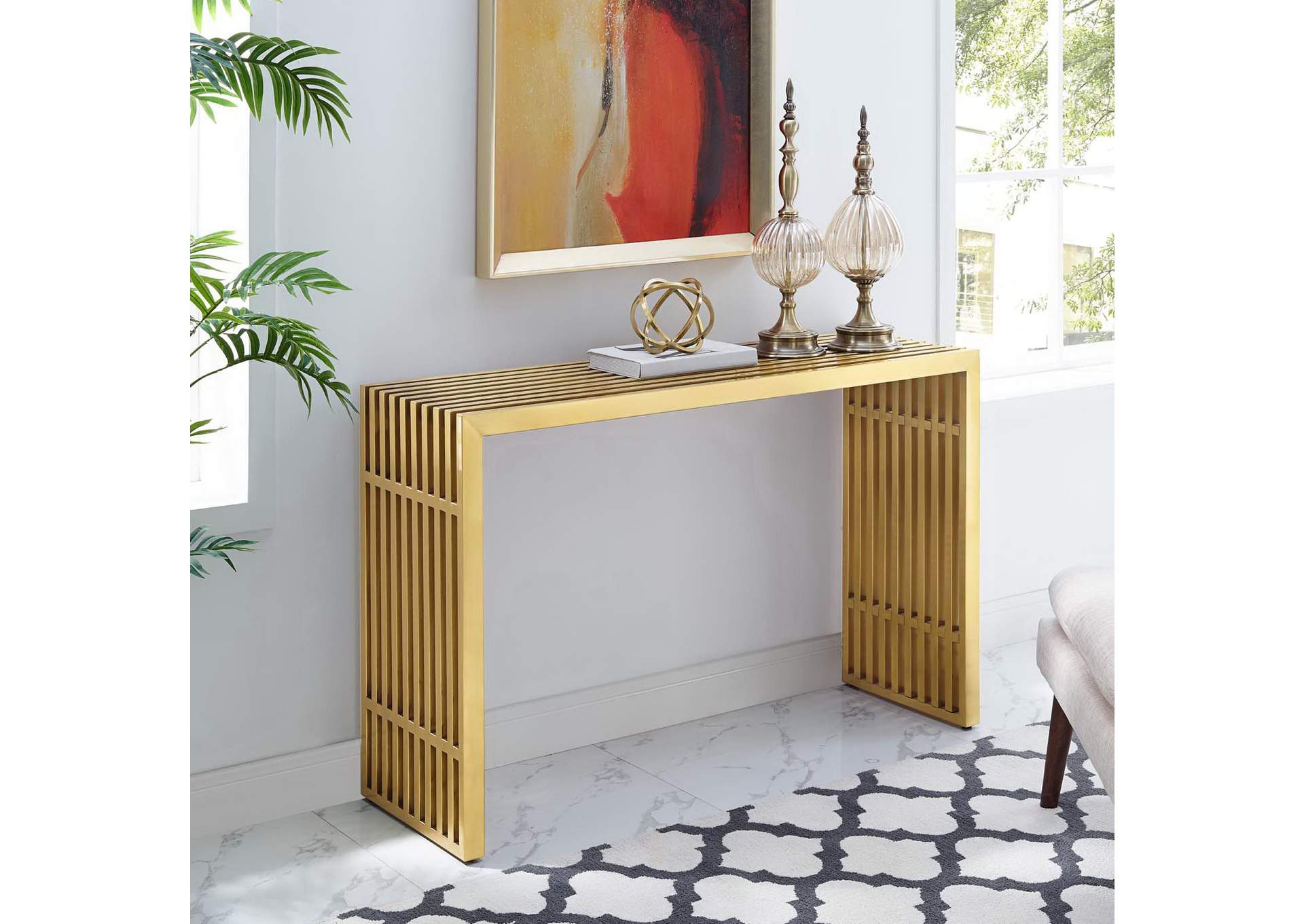 Gold Gridiron Stainless Steel Console Table,Modway