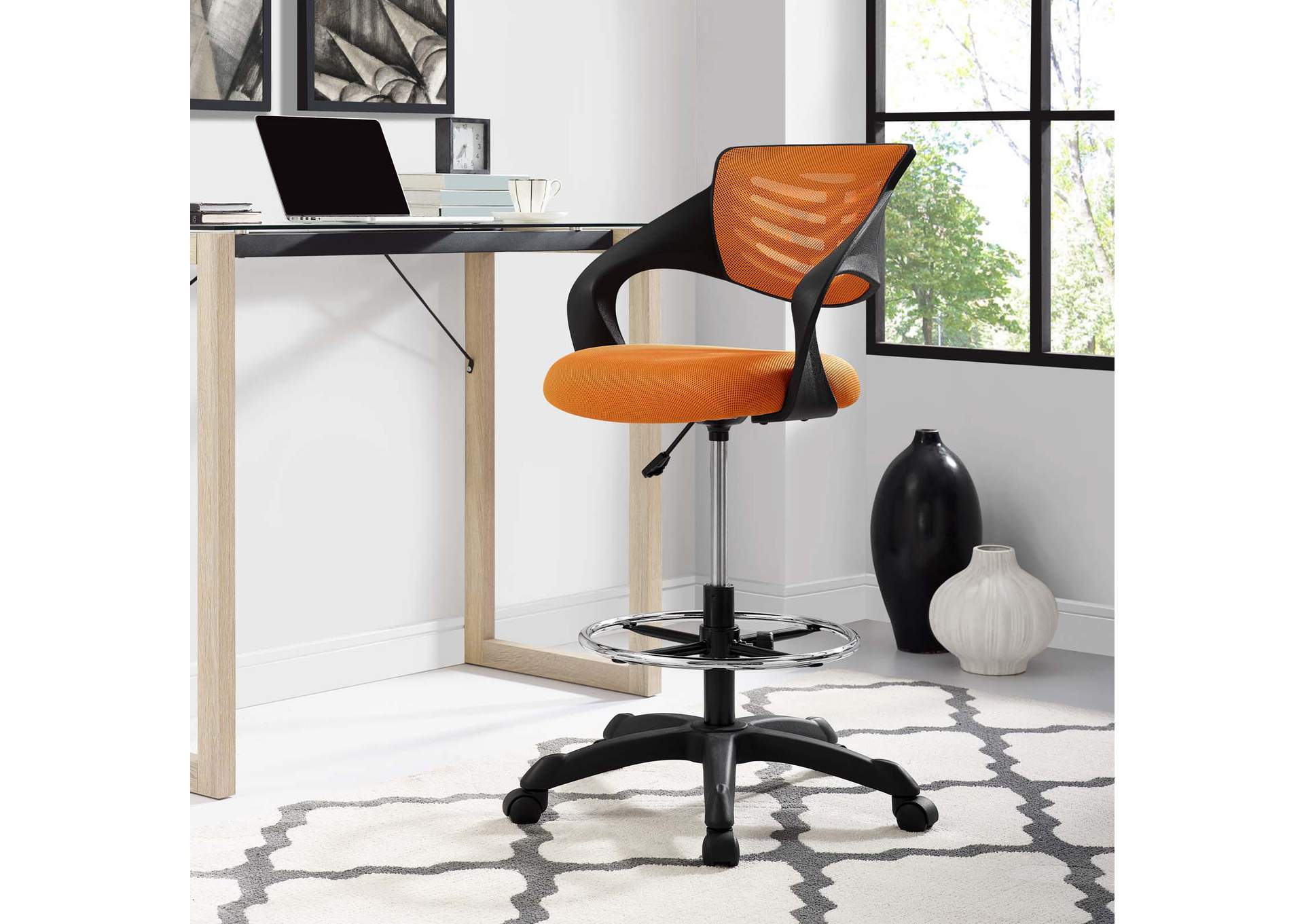 Orange Thrive Mesh Drafting Chair,Modway