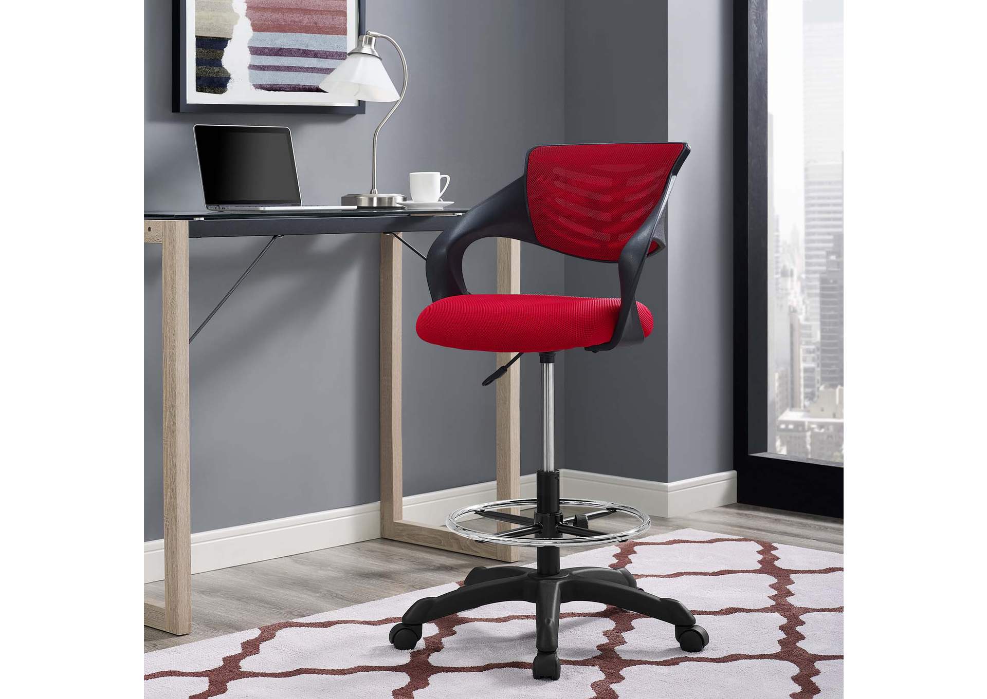 Red Thrive Mesh Drafting Chair,Modway