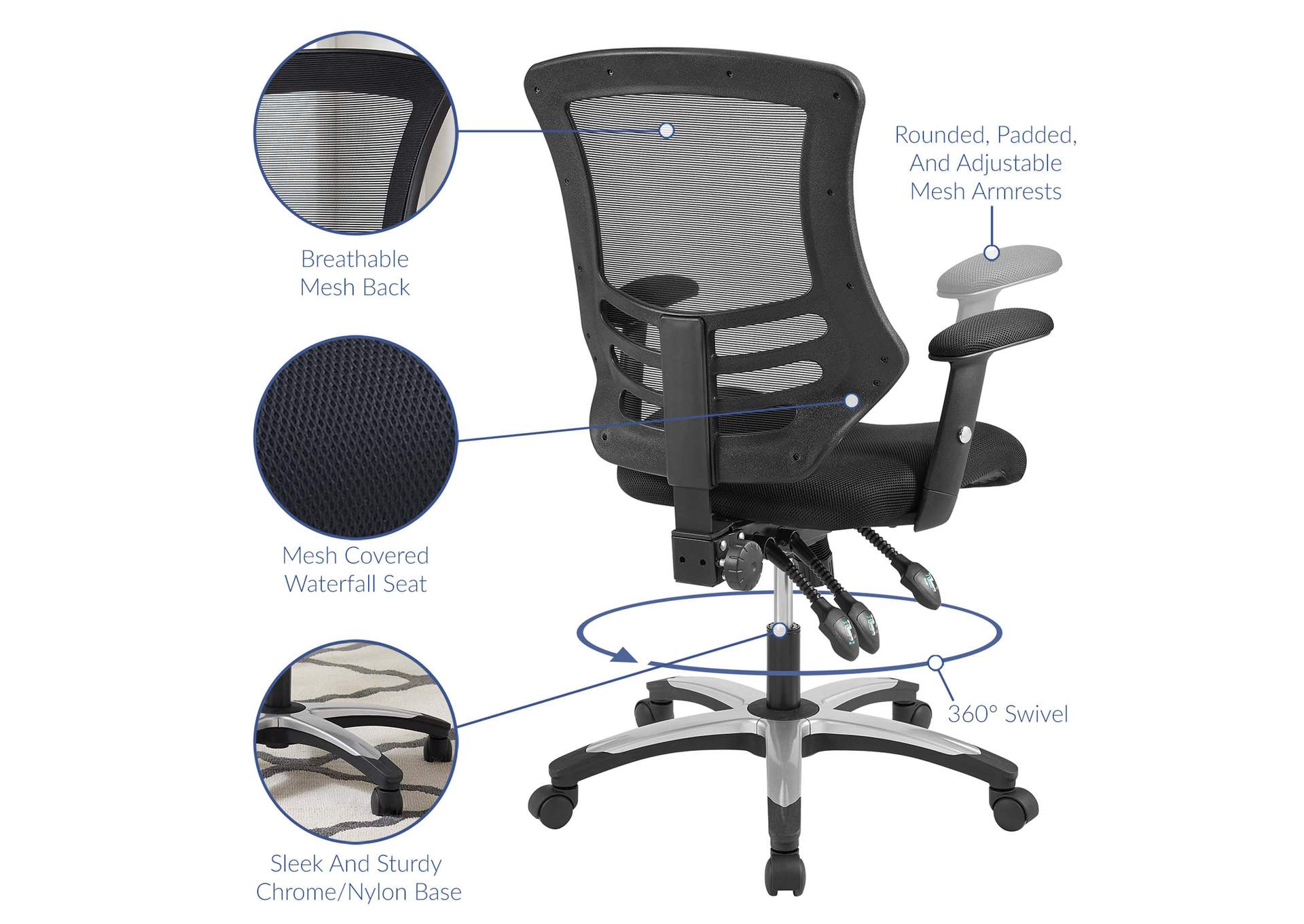 Black Calibrate Mesh Office Chair,Modway