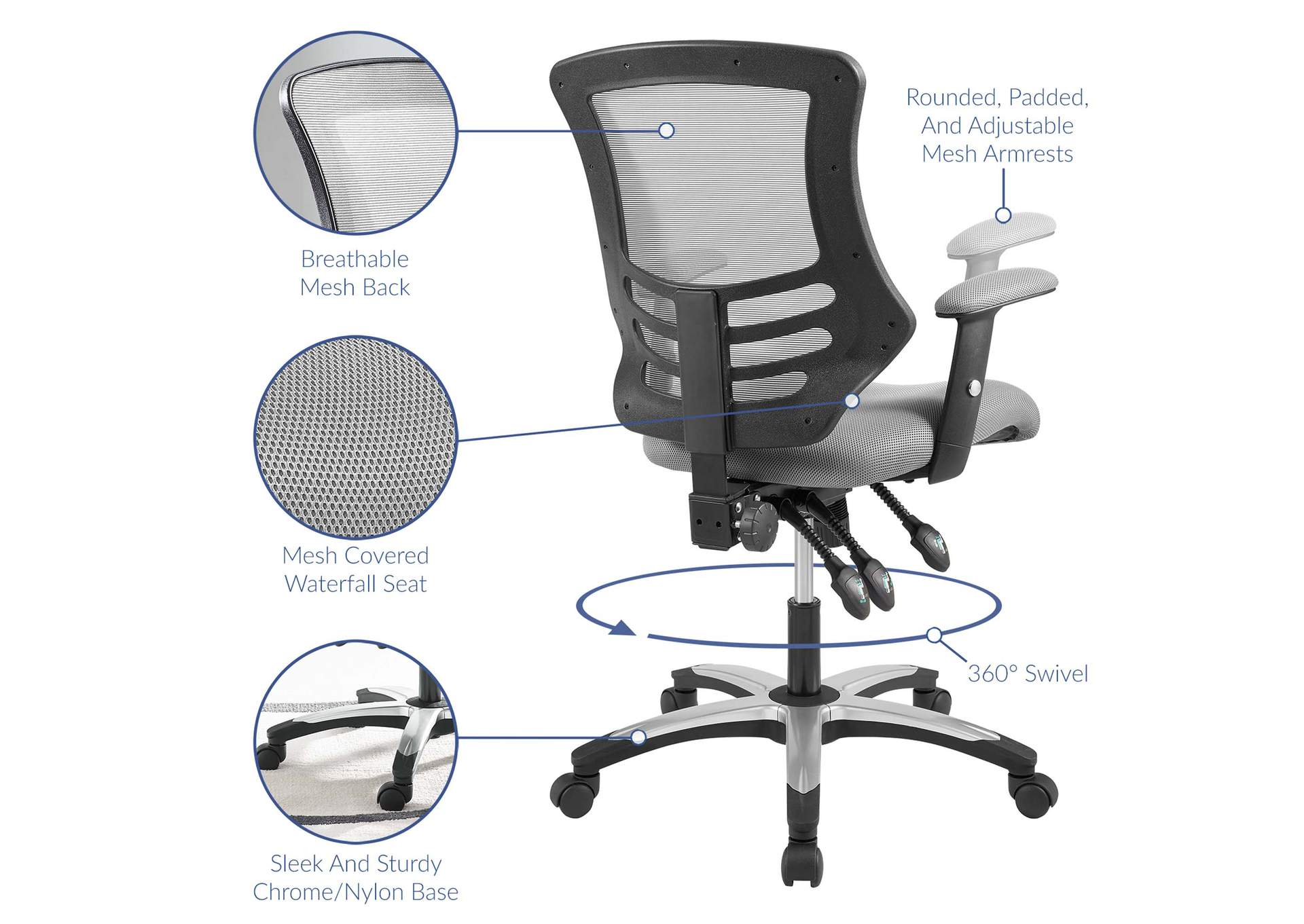 Gray Calibrate Mesh Office Chair,Modway