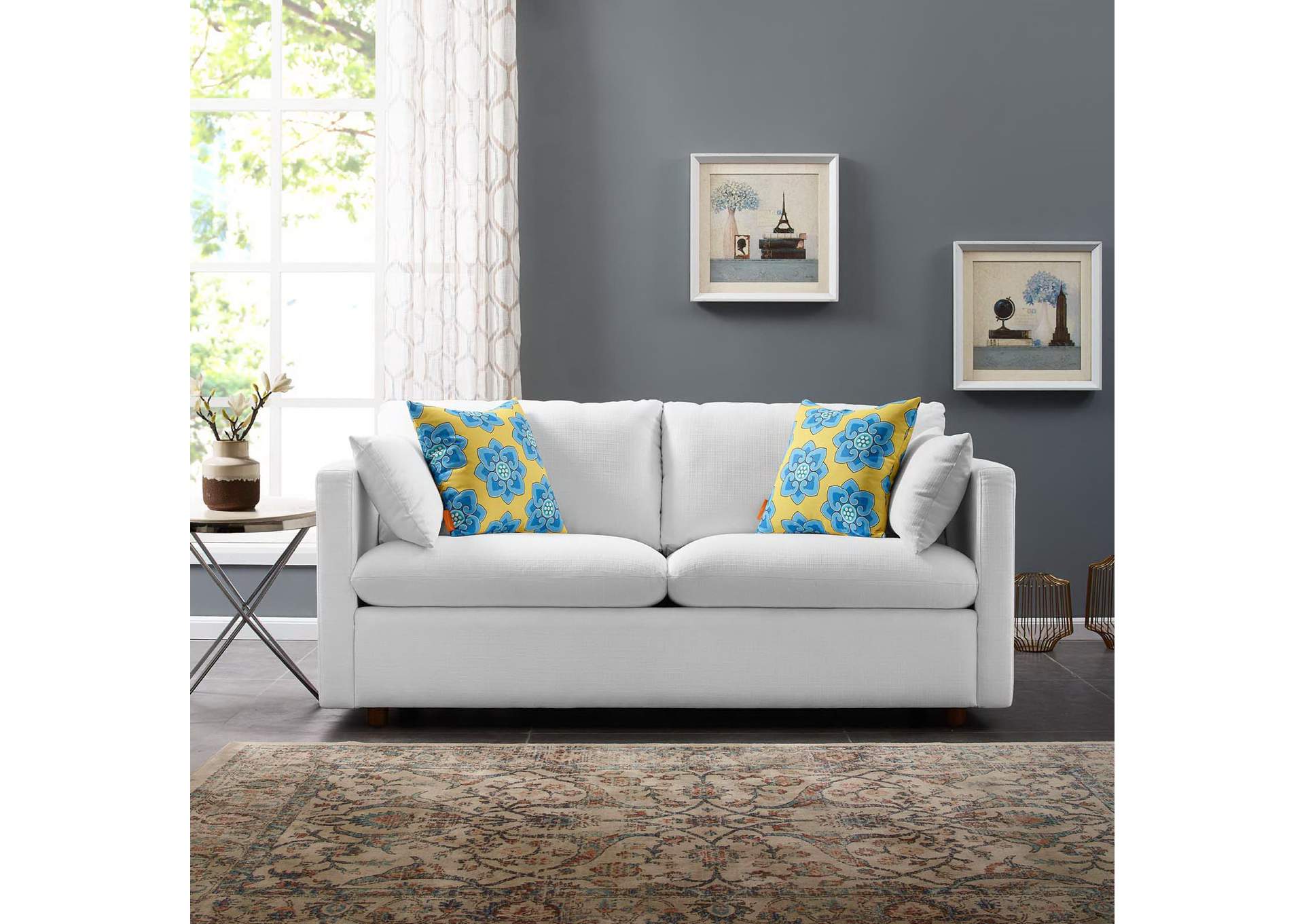 White Activate Upholstered Fabric Sofa,Modway