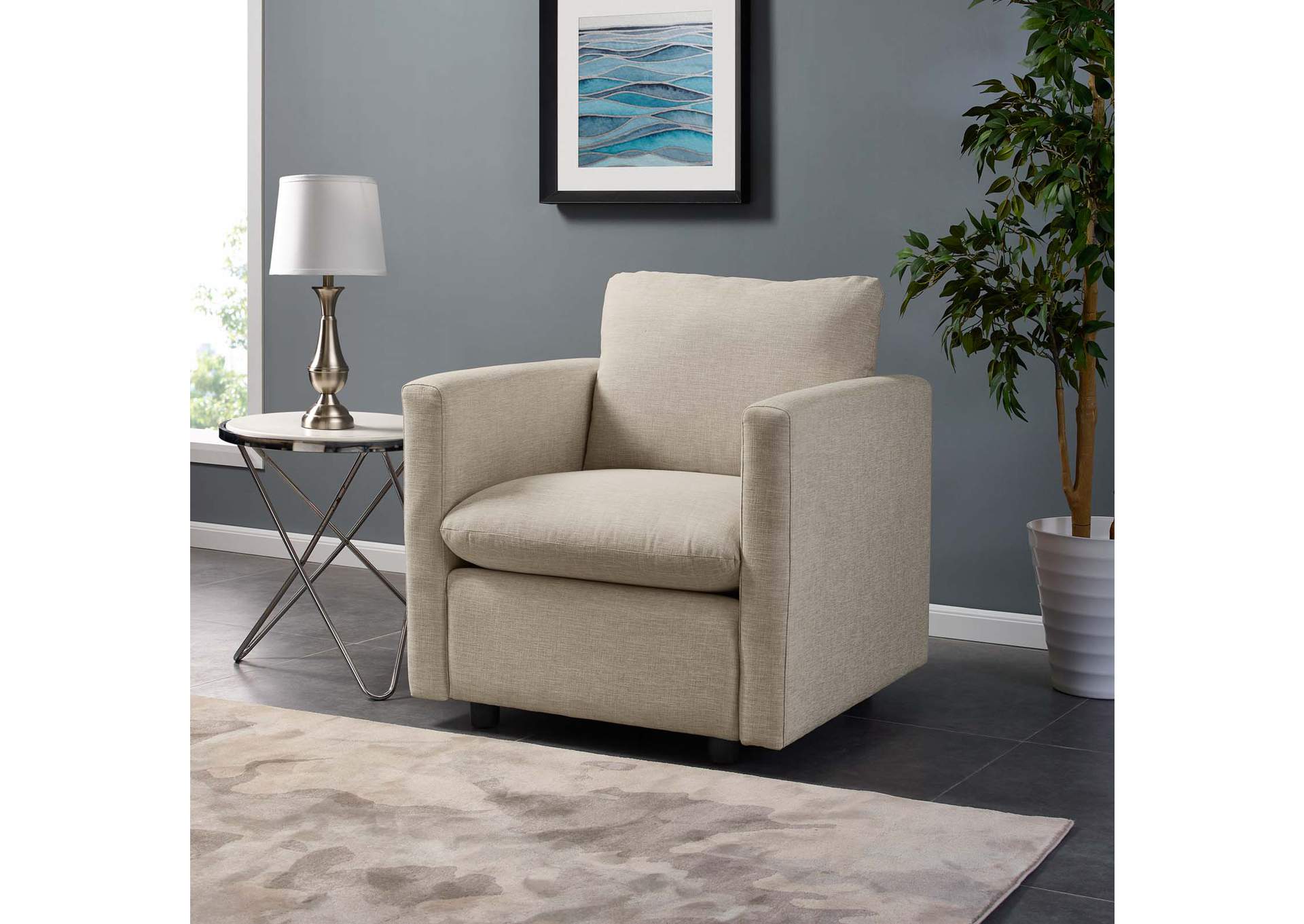 Beige Activate Upholstered Fabric Arm Chair,Modway