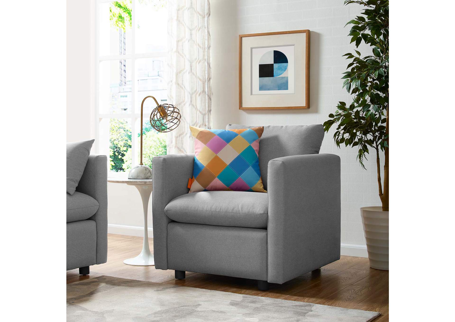 Light Gray Activate Upholstered Fabric Arm Chair,Modway