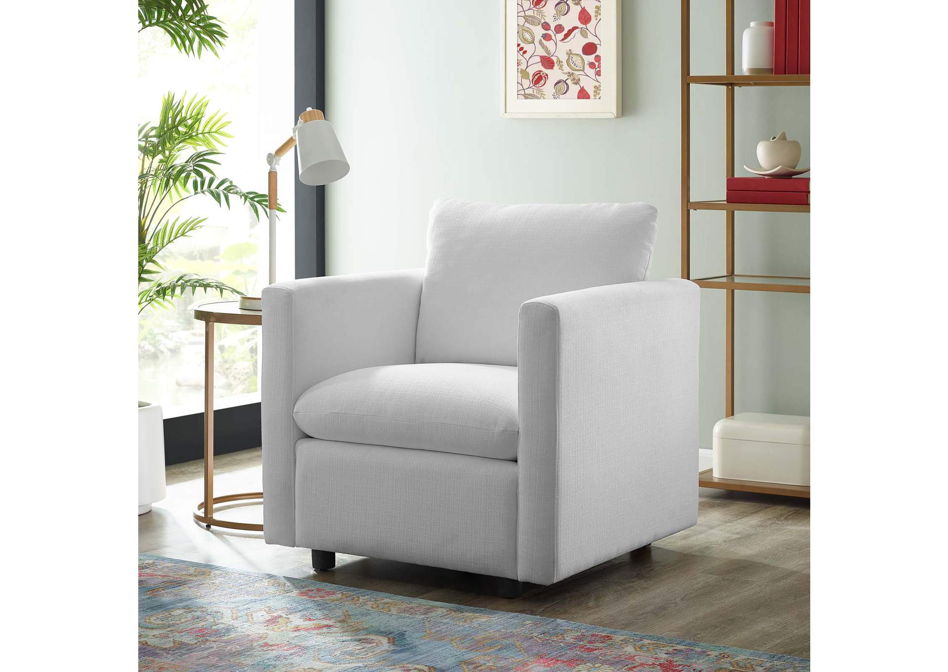 White Activate Upholstered Fabric Arm Chair,Modway