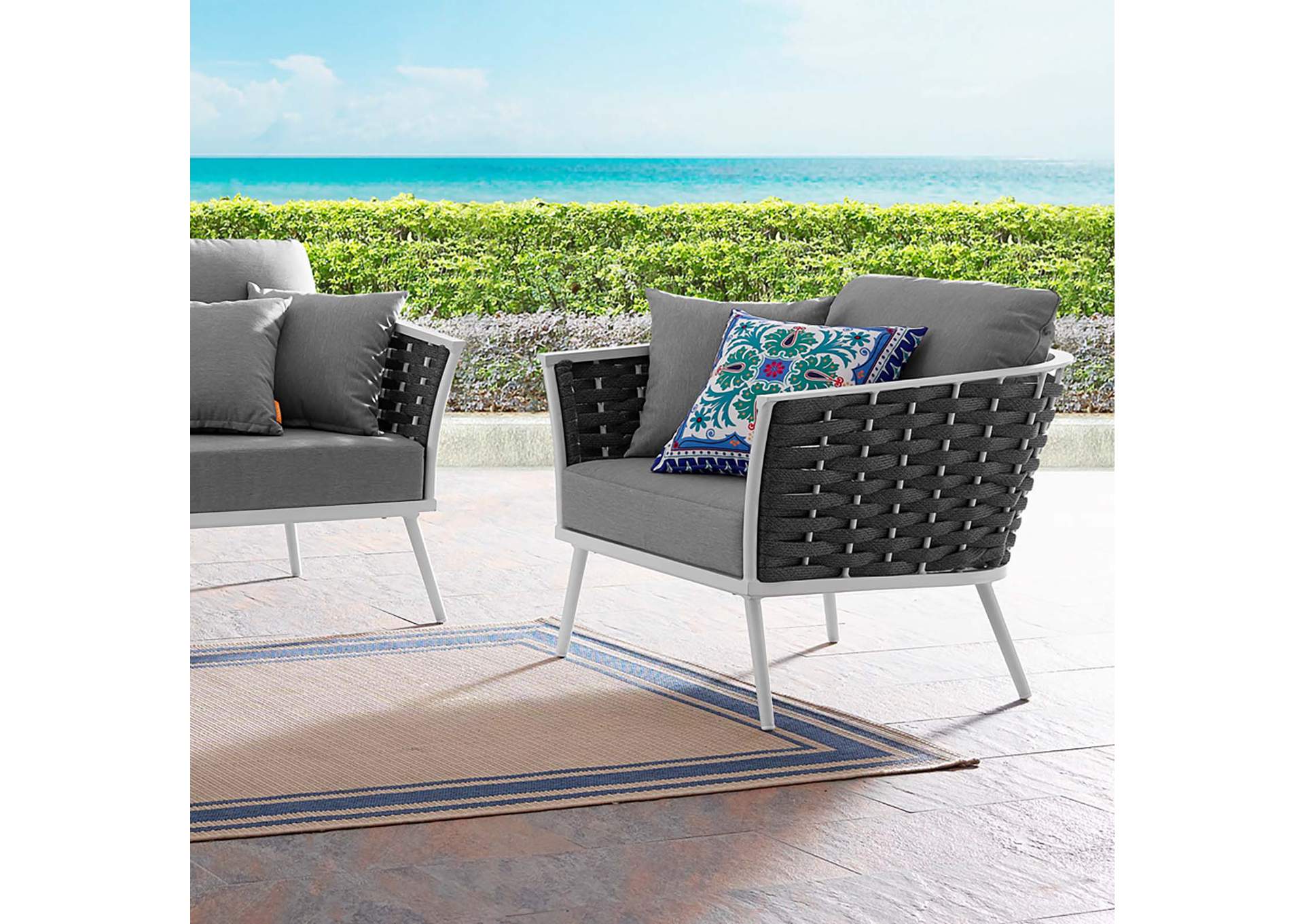 White Gray Stance Outdoor Patio Aluminum Armchair,Modway