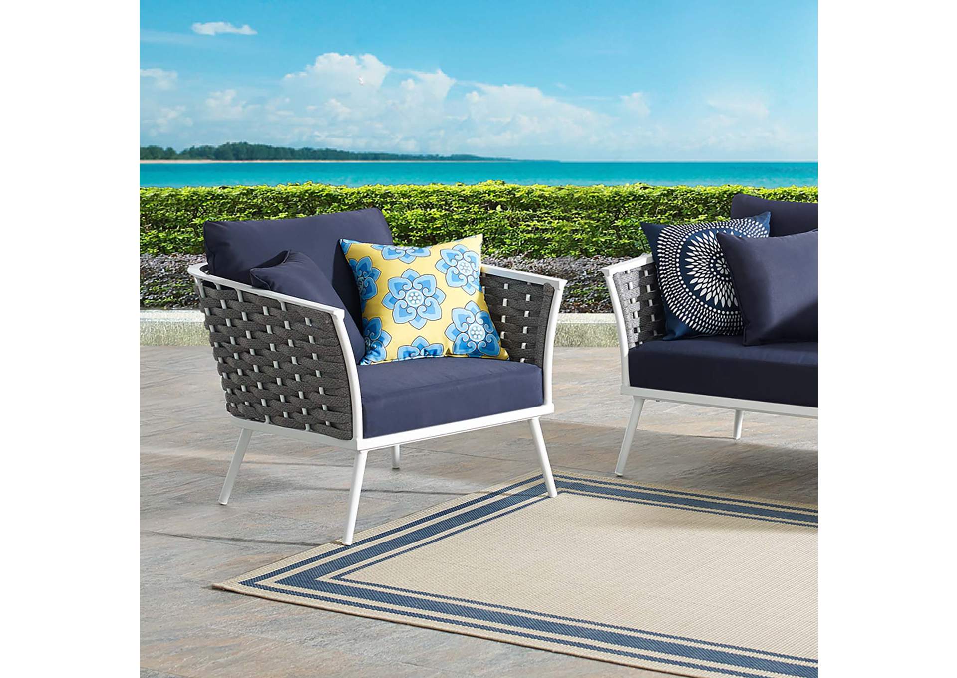 White Navy Stance Outdoor Patio Aluminum Armchair,Modway