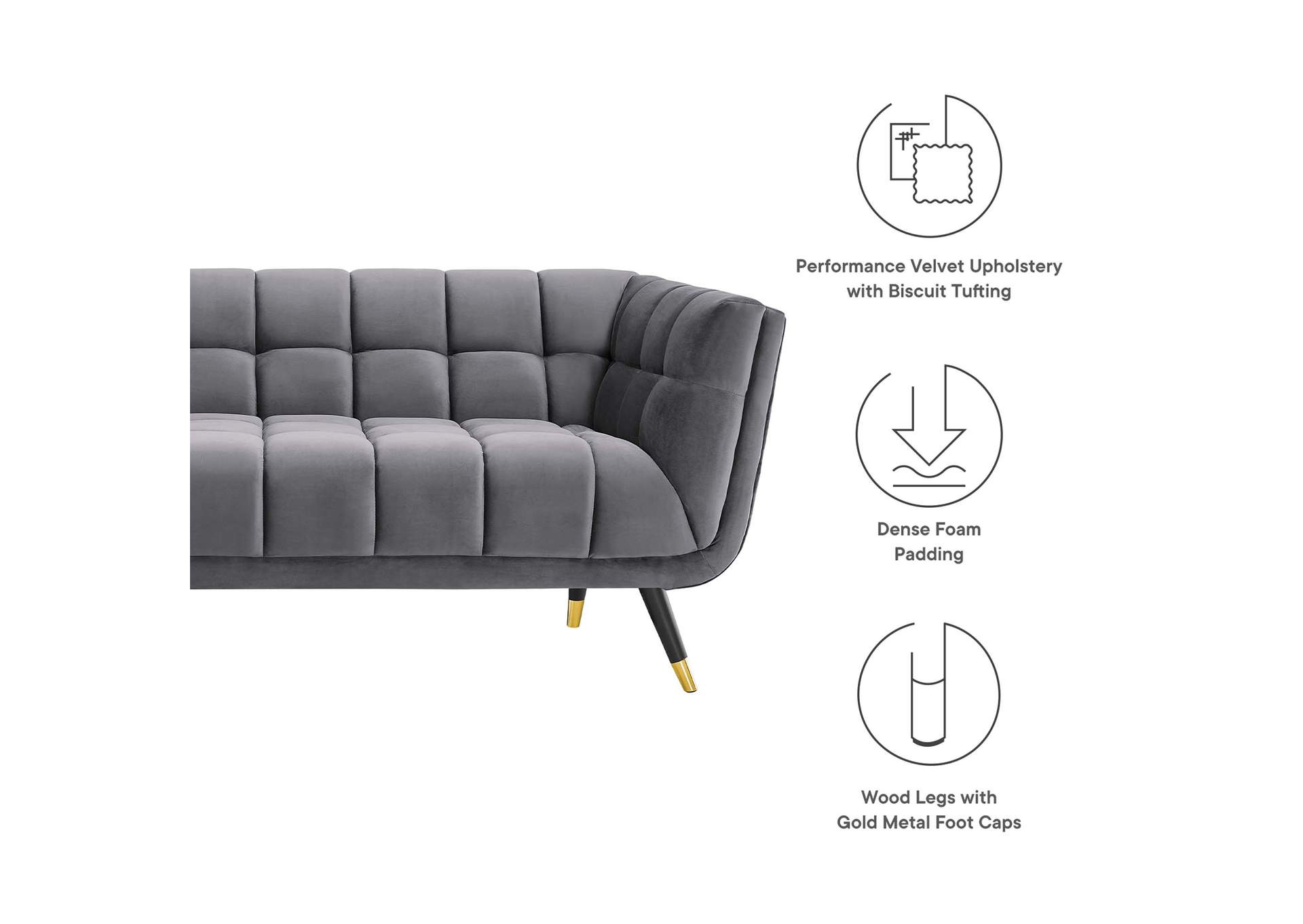 Gray Adept Performance Velvet Sofa,Modway
