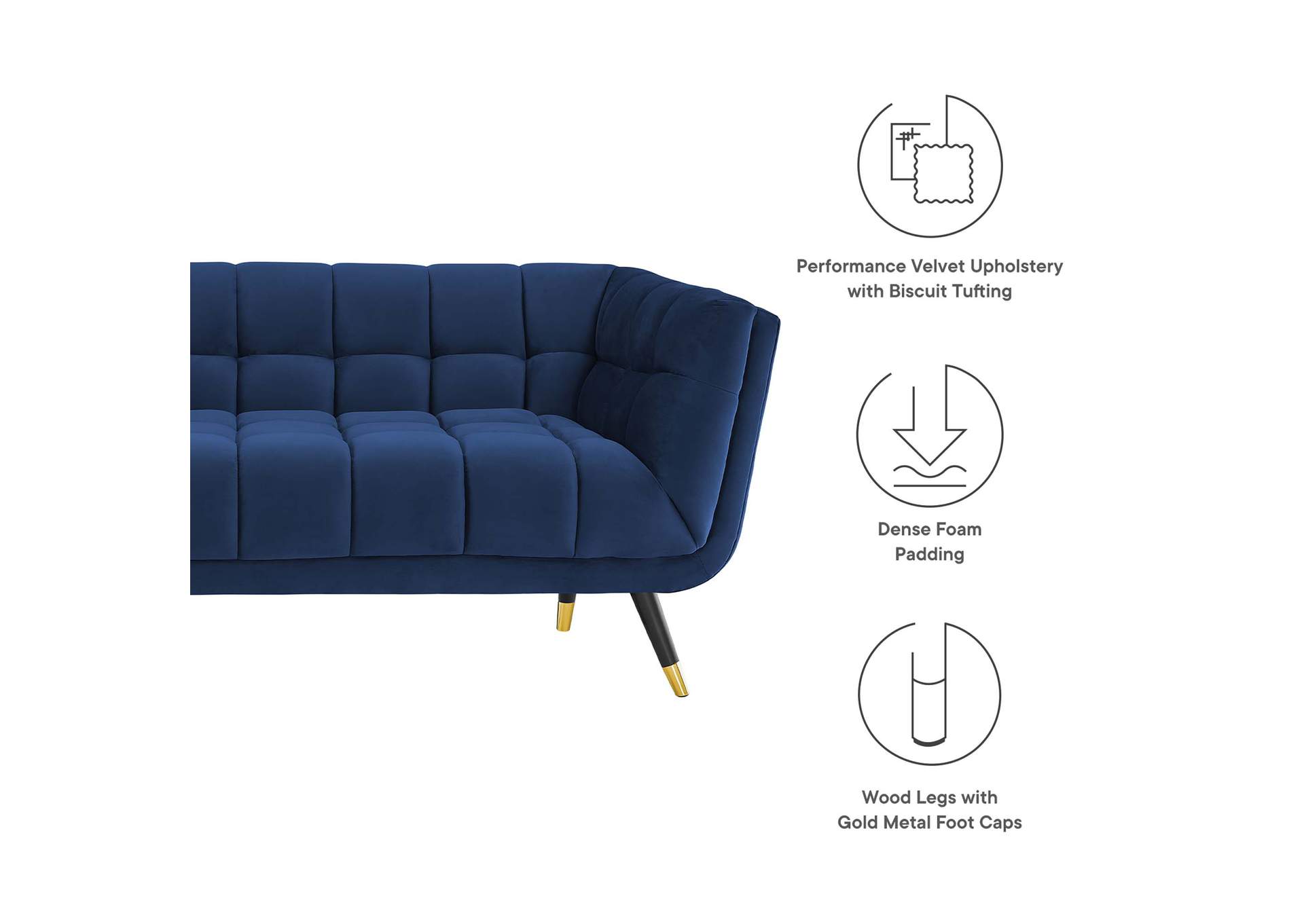 Midnight Blue Adept Performance Velvet Sofa,Modway