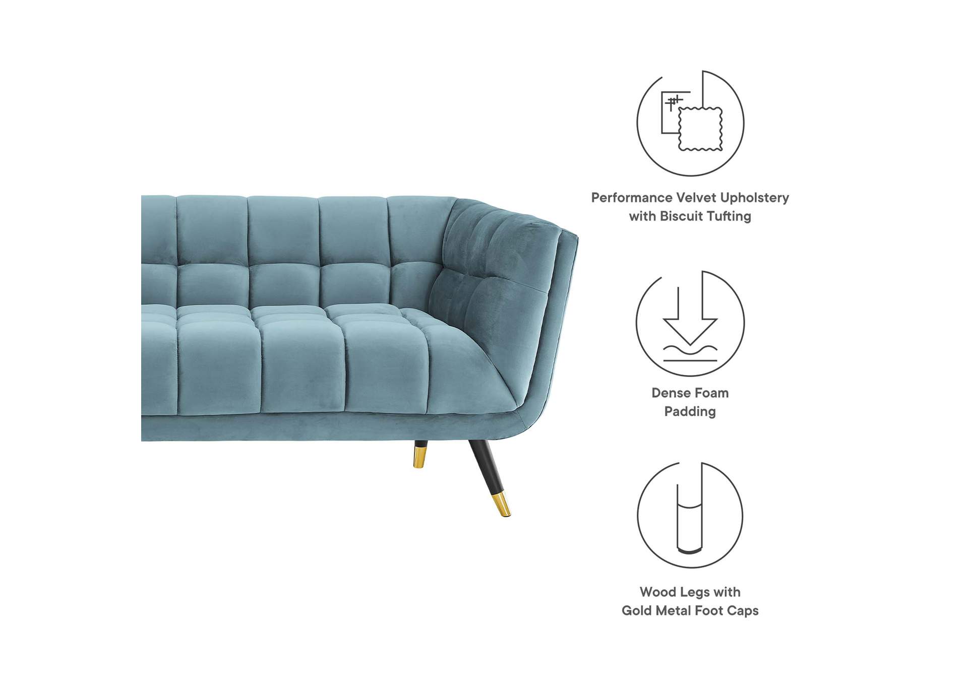 Sea Blue Adept Performance Velvet Sofa,Modway