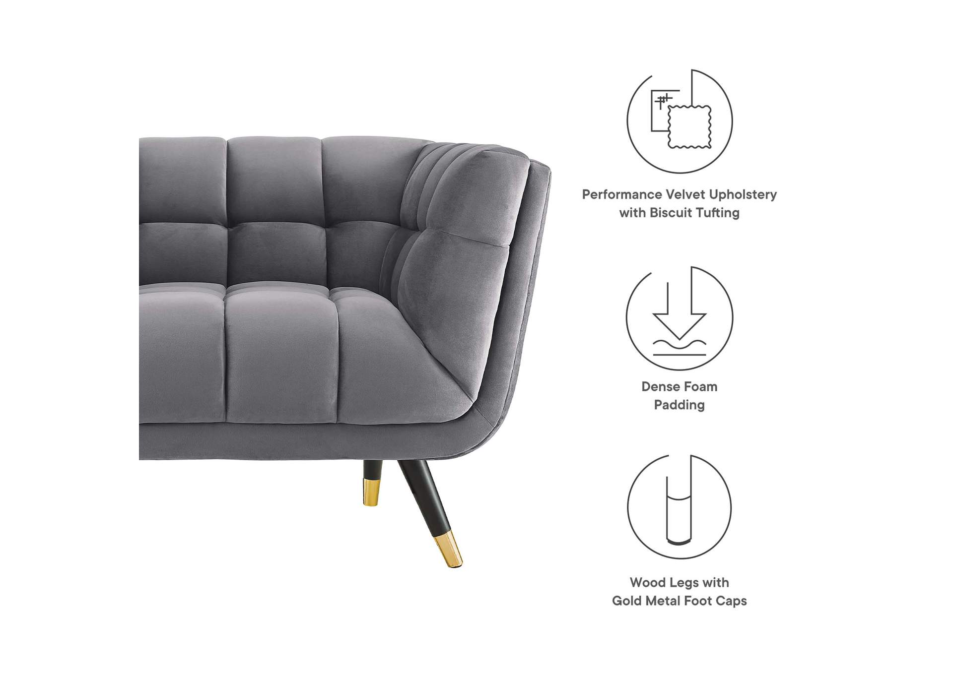 Gray Adept Performance Velvet Arm Chair,Modway