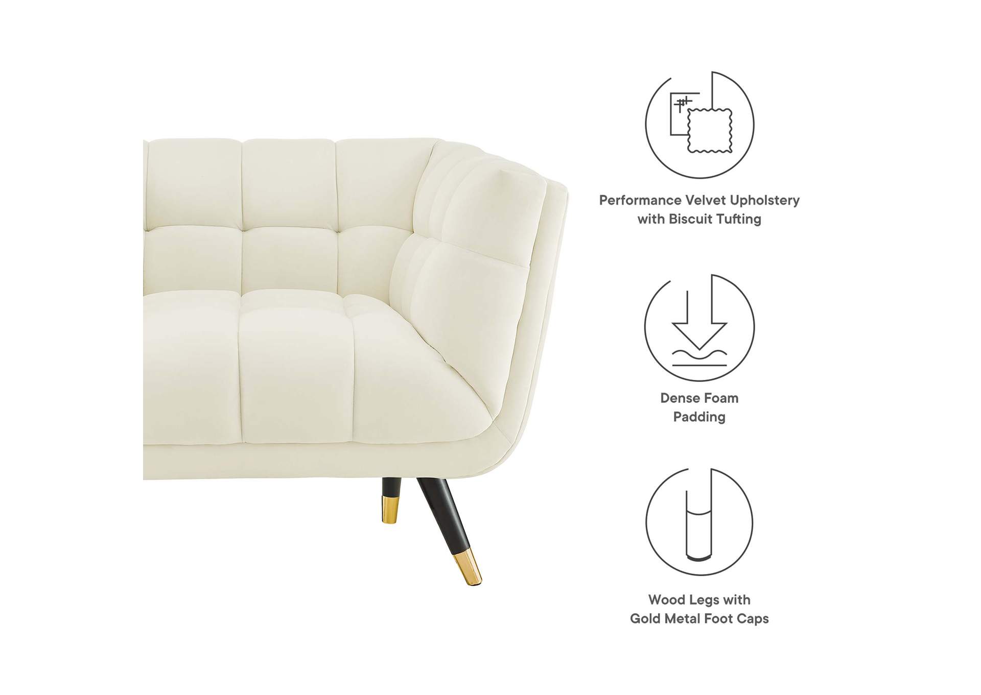 Ivory Adept Performance Velvet Arm Chair,Modway