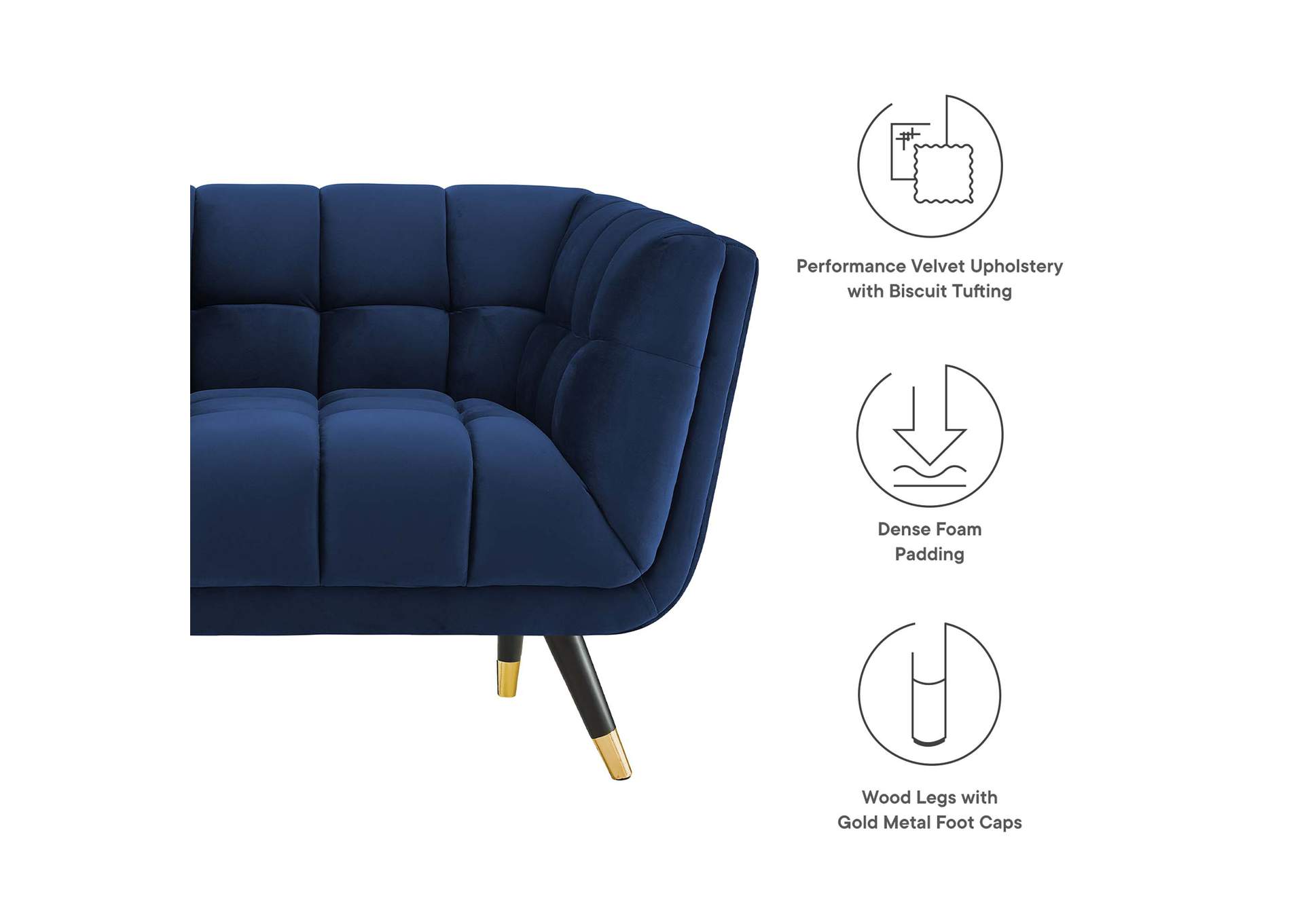 Midnight Blue Adept Performance Velvet Arm Chair,Modway