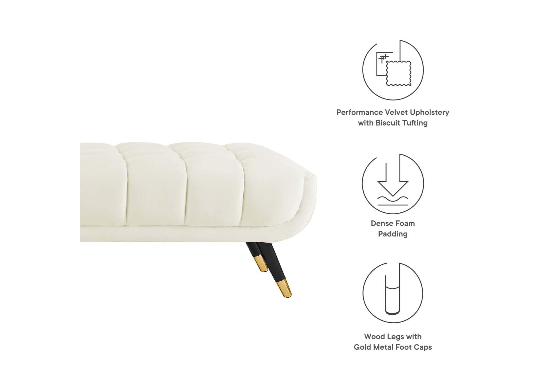 Ivory Adept Performance Velvet Bench,Modway
