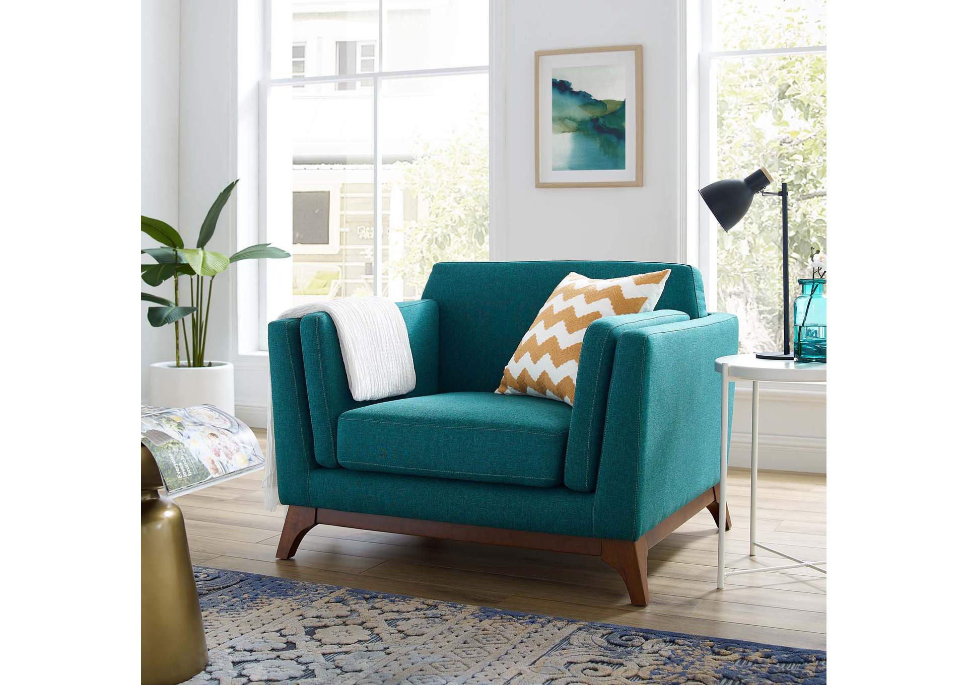 Teal Chance Upholstered Fabric Arm Chair,Modway